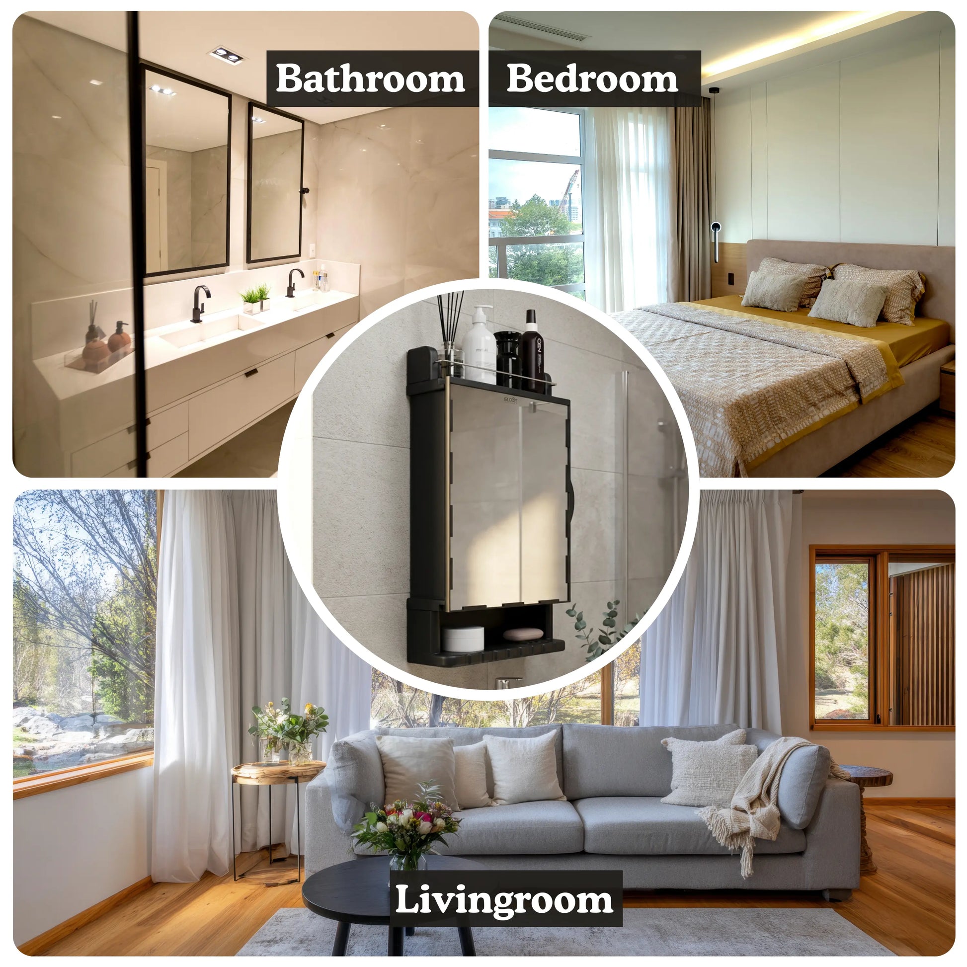 Gloxy Unbreakable Wall-Mounted Plastic Bathroom Cabinet with Mirror– Black