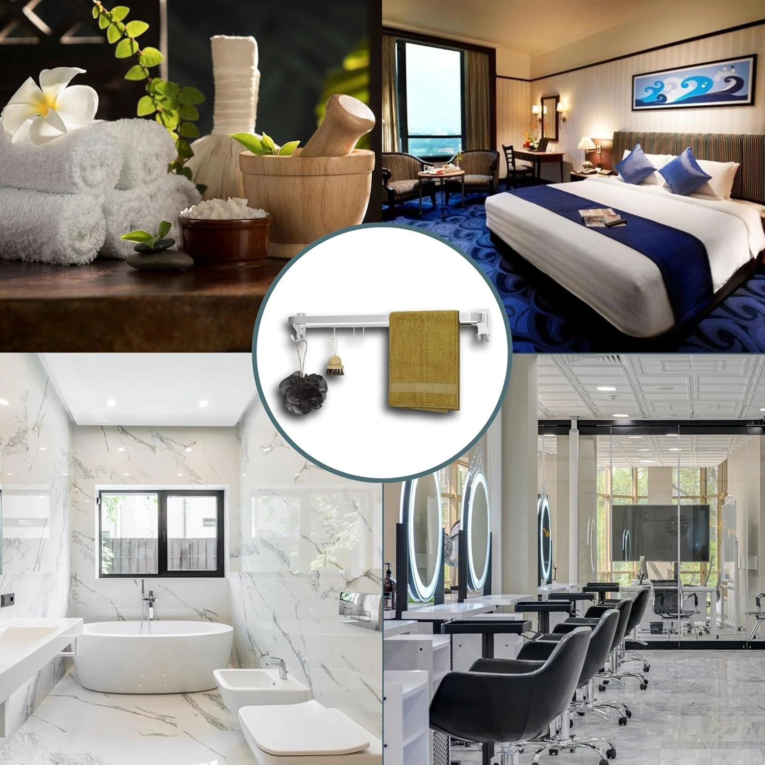 Gloxy Round Shape Stainless Steel Chrome Finish Folding Towel Rod with Adjustable Hooks – 24 Inch