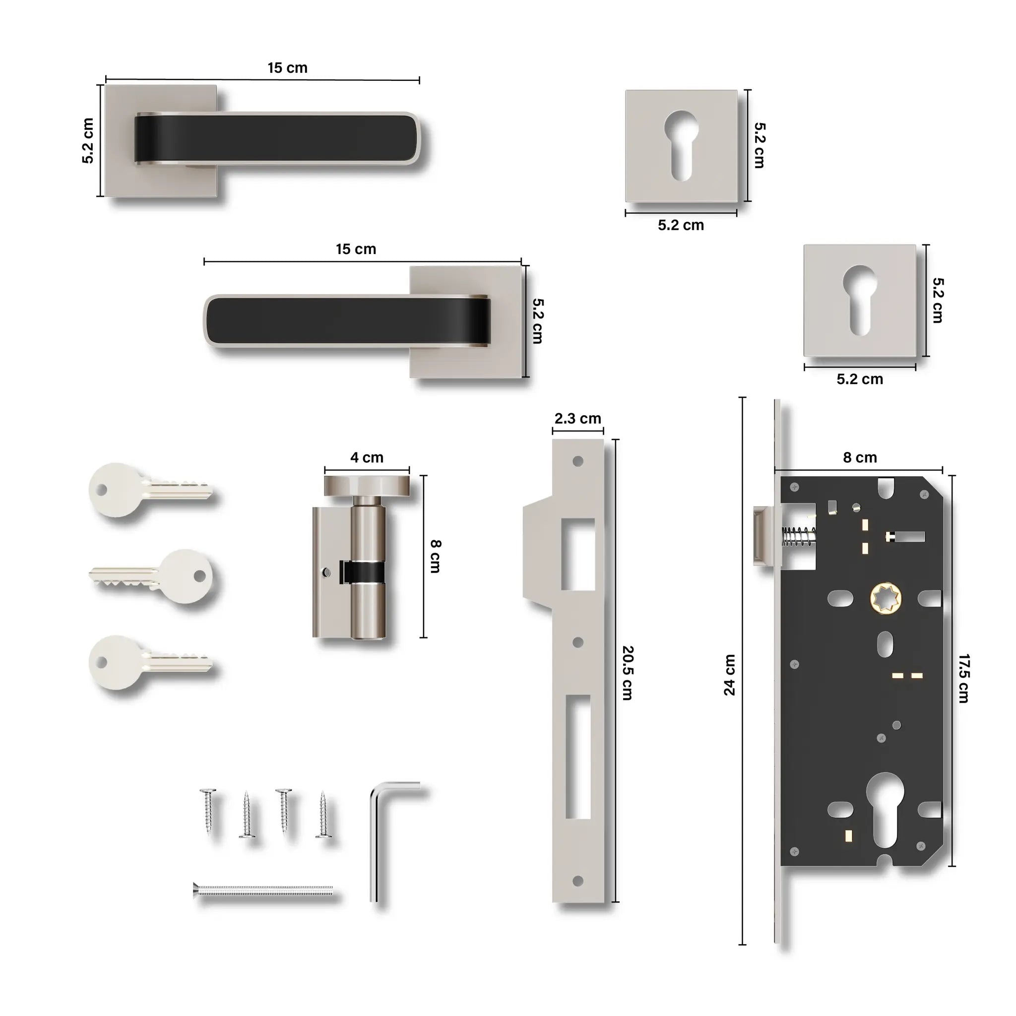 Mortise Door Handles Main Door Lock Handles Set with 3 Keys for Safety of Home | Bedroom, Office, Hotel, Home(Satin Chrome)-by GLOXY®
