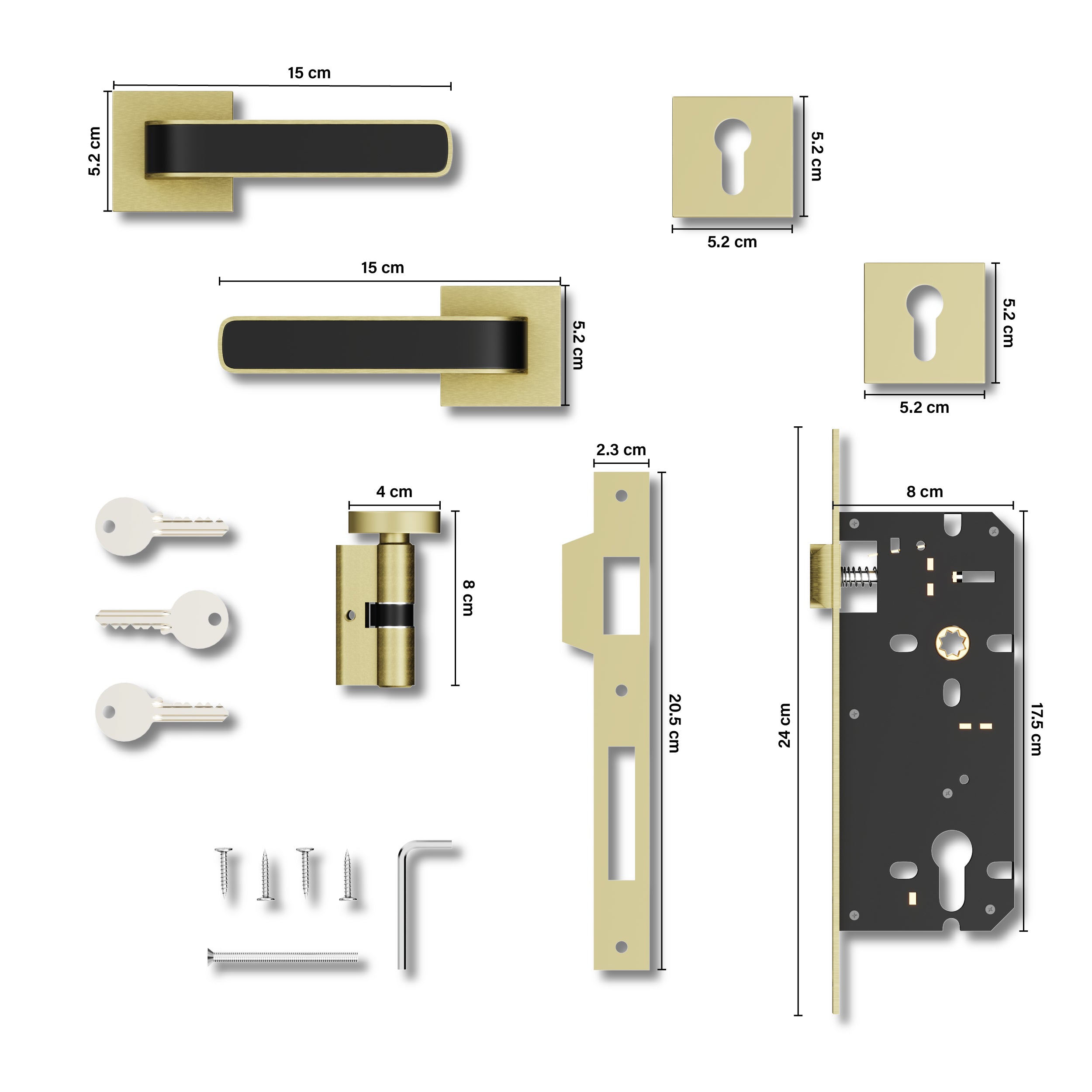 Mortise Door Handles Main Door Lock Handles Set with 3 Keys for Safety of Home | Bedroom, Office, Hotel, Home(Black)-by GLOXY®