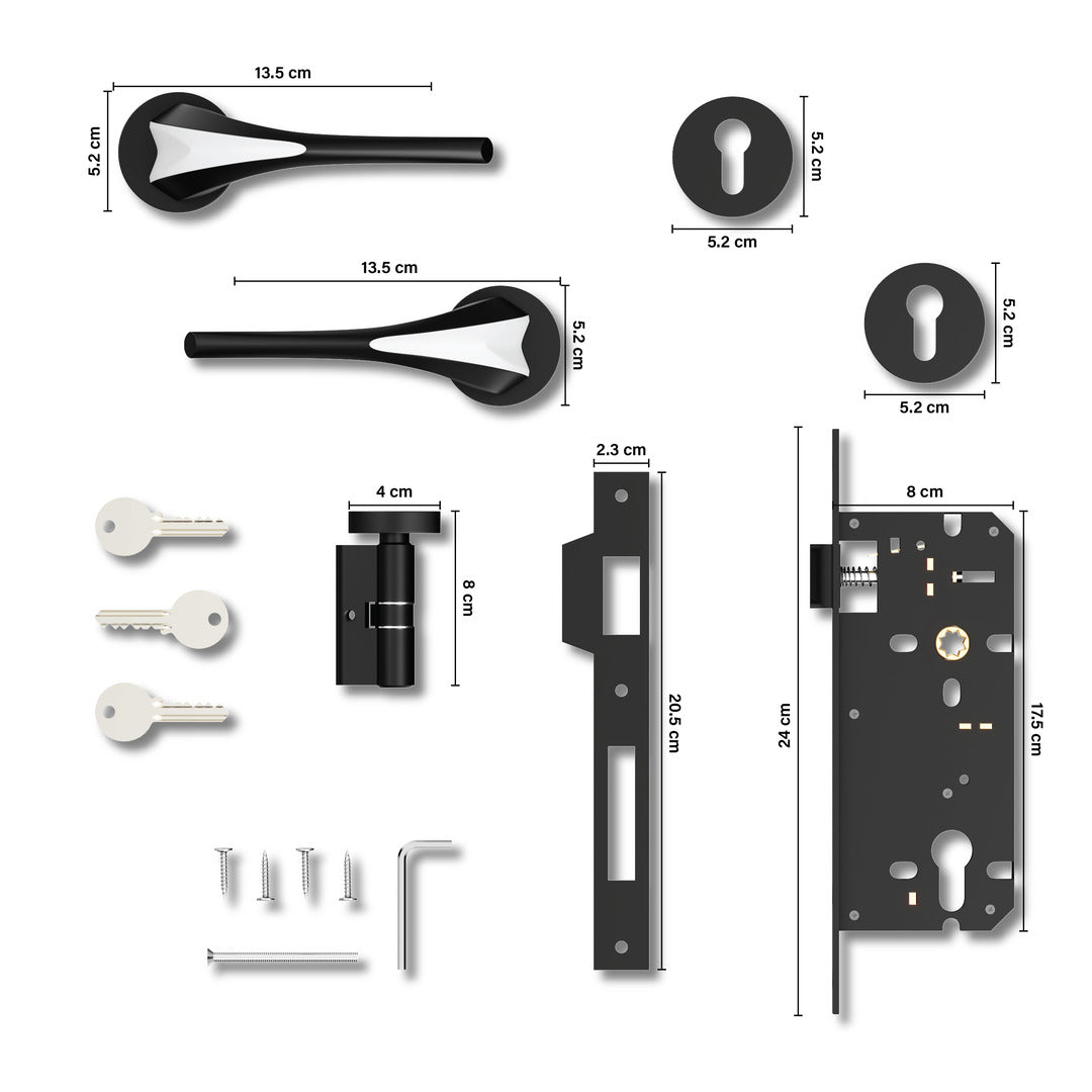 Heavy Duty Mortise Door Locks for Main Door Lock Handles Set Balcony and Storeroom, Bathroom(Black)-by GLOXY®