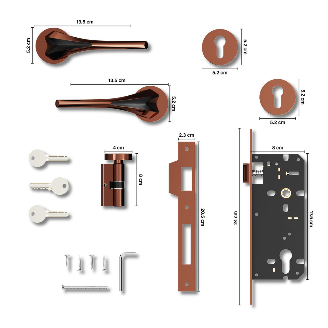 Heavy Duty Mortise Door Locks for Main Door Lock Handles Set Balcony and Storeroom, Bathroom(Rose Gold)-by GLOXY®