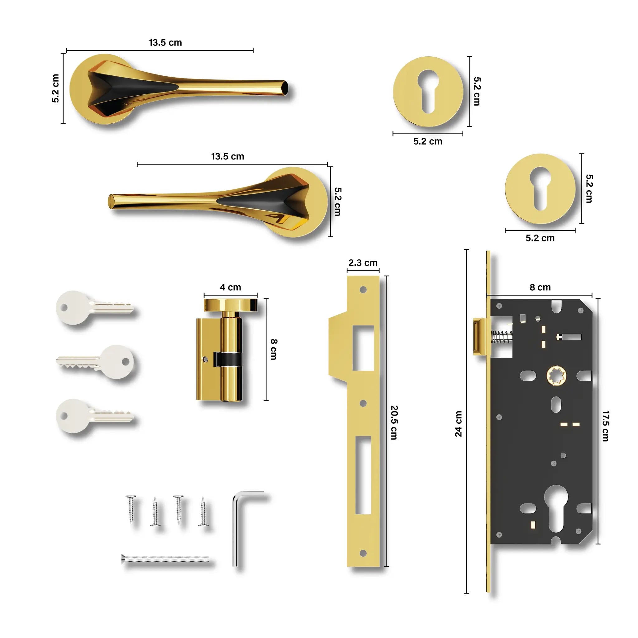 Heavy Duty Mortise Door Locks for Main Door Lock Handles Set Balcony and Storeroom, Bathroom(Gold)-by GLOXY®