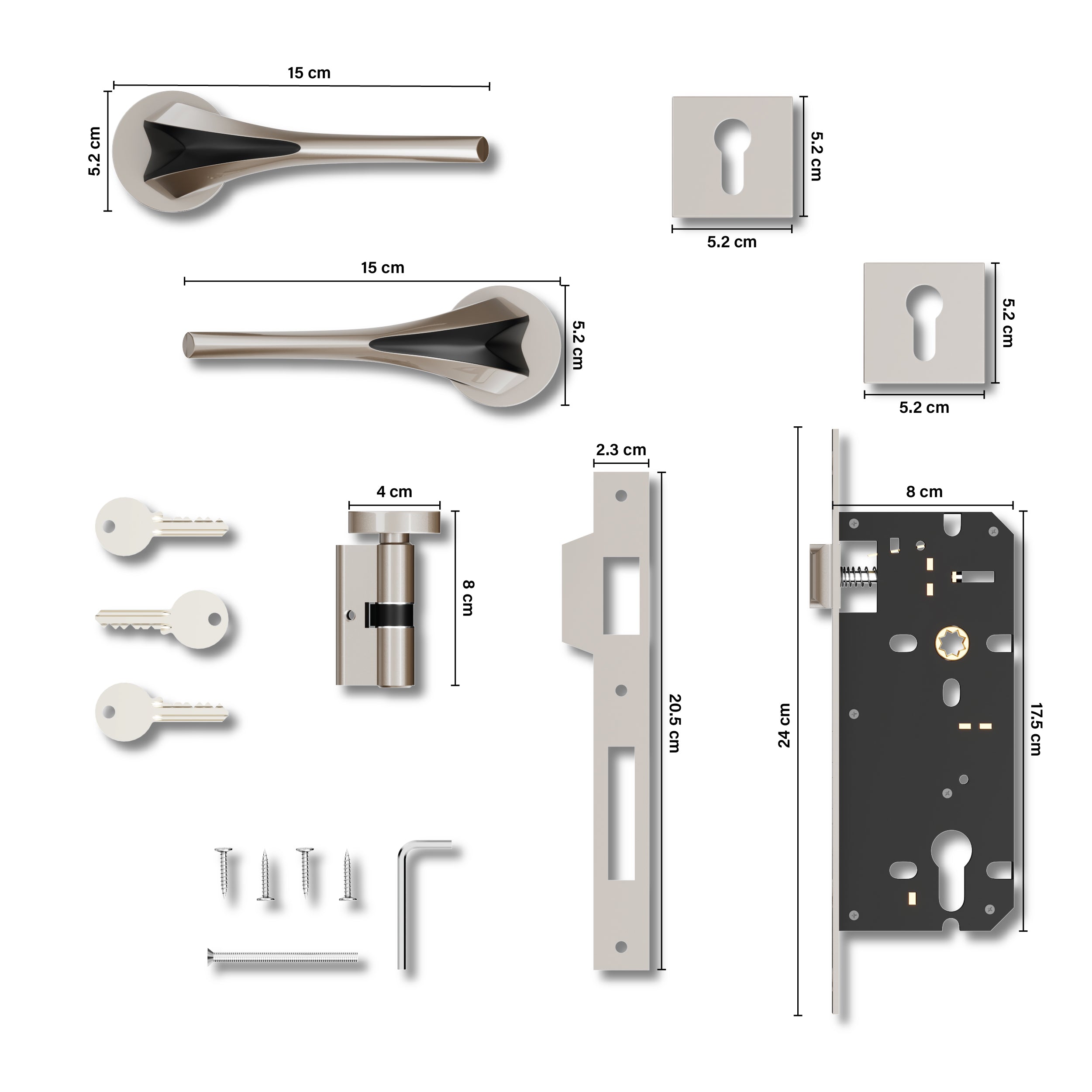 Mortise Door Handles Main Door Lock Handles Set with 3 Keys for Safety of Home | Bedroom, Office, Hotel, Home(Satin Chrome)-by GLOXY®