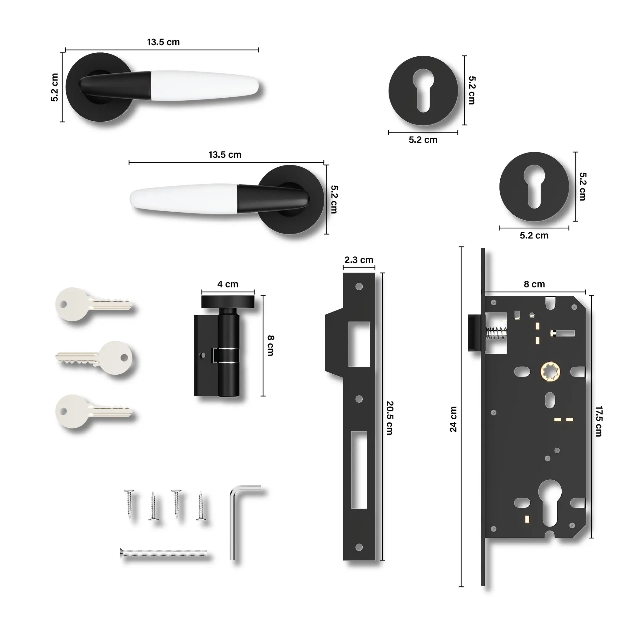 Gloxy Royal Series Black Finish Mortise Main Door Key Lock With Handle
