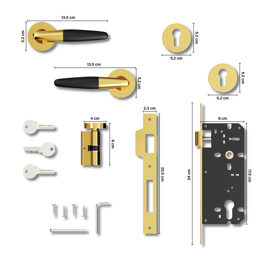 Exclusive Mortise Door Locks for Main Door Lock Handles Set for Home, Bedroom, Hotel, and Office(Gold)-by GLOXY®