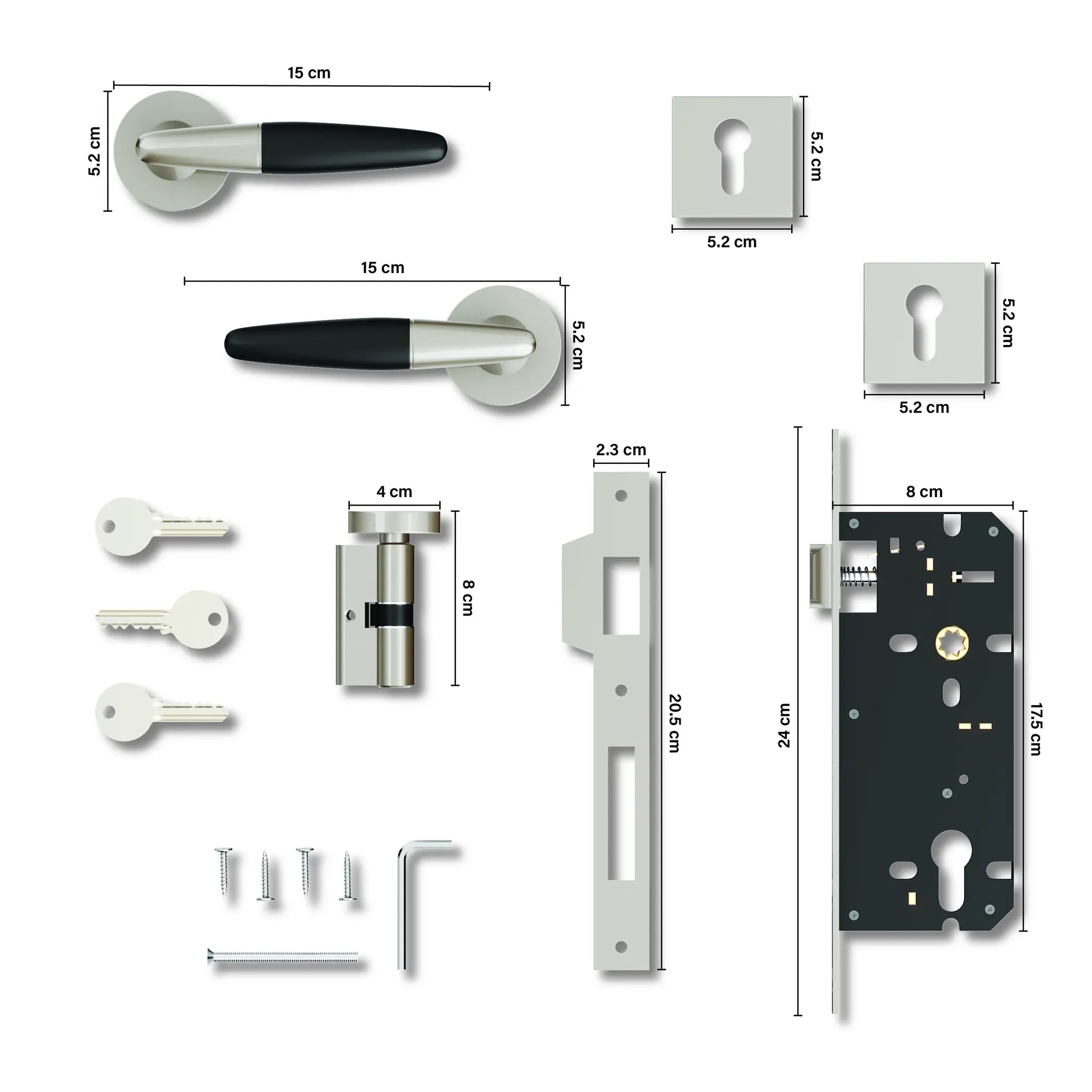 Gloxy Royal Series Satin Chrome Finish Mortise Main Door Key Lock With Handle