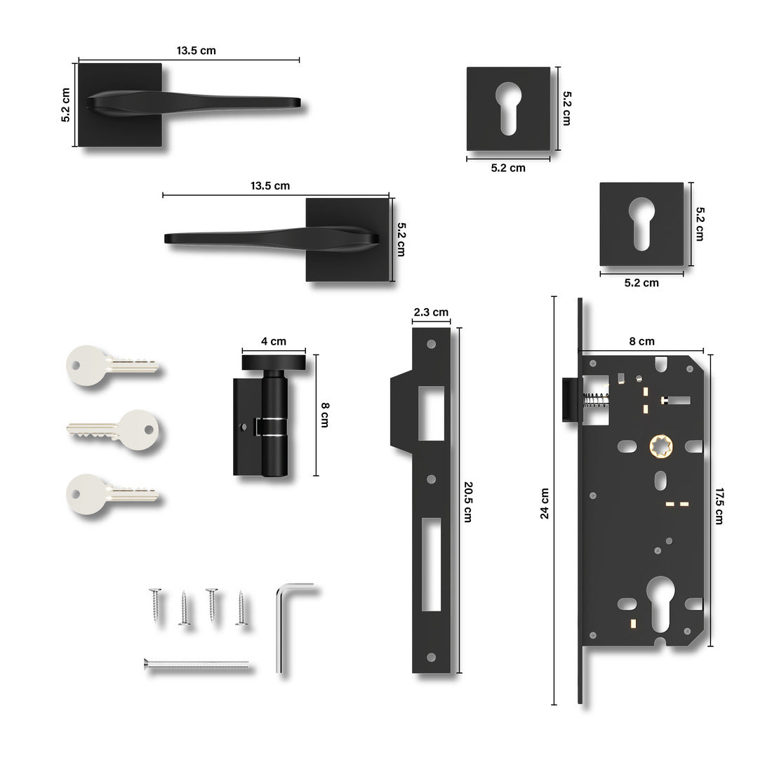 Premium Mortise Door Locks Handle Set with Brass Lock Body for Home, Office, Hotel(Black) -by GLOXY®