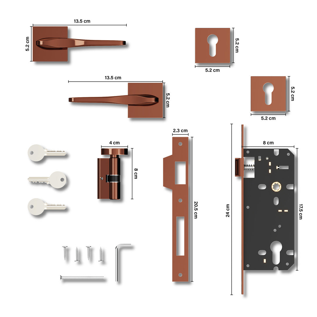 Premium Mortise Door Locks Handle Set with Brass Lock Body for Home, Office, Hotel(Rose Gold) -by GLOXY®