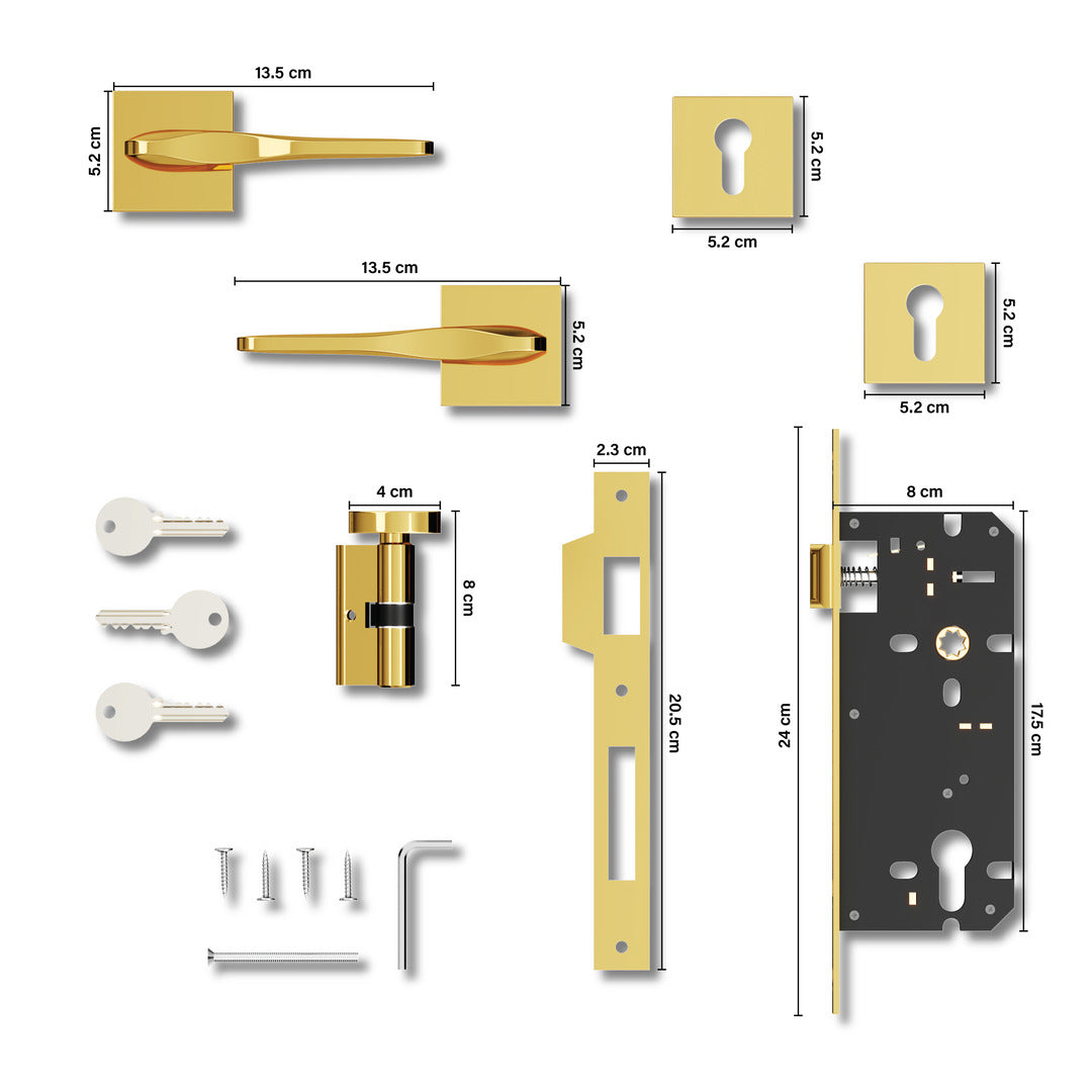 Premium Mortise Door Locks Handle Set with Brass Lock Body for Home, Office, Hotel(Gold) -by GLOXY®