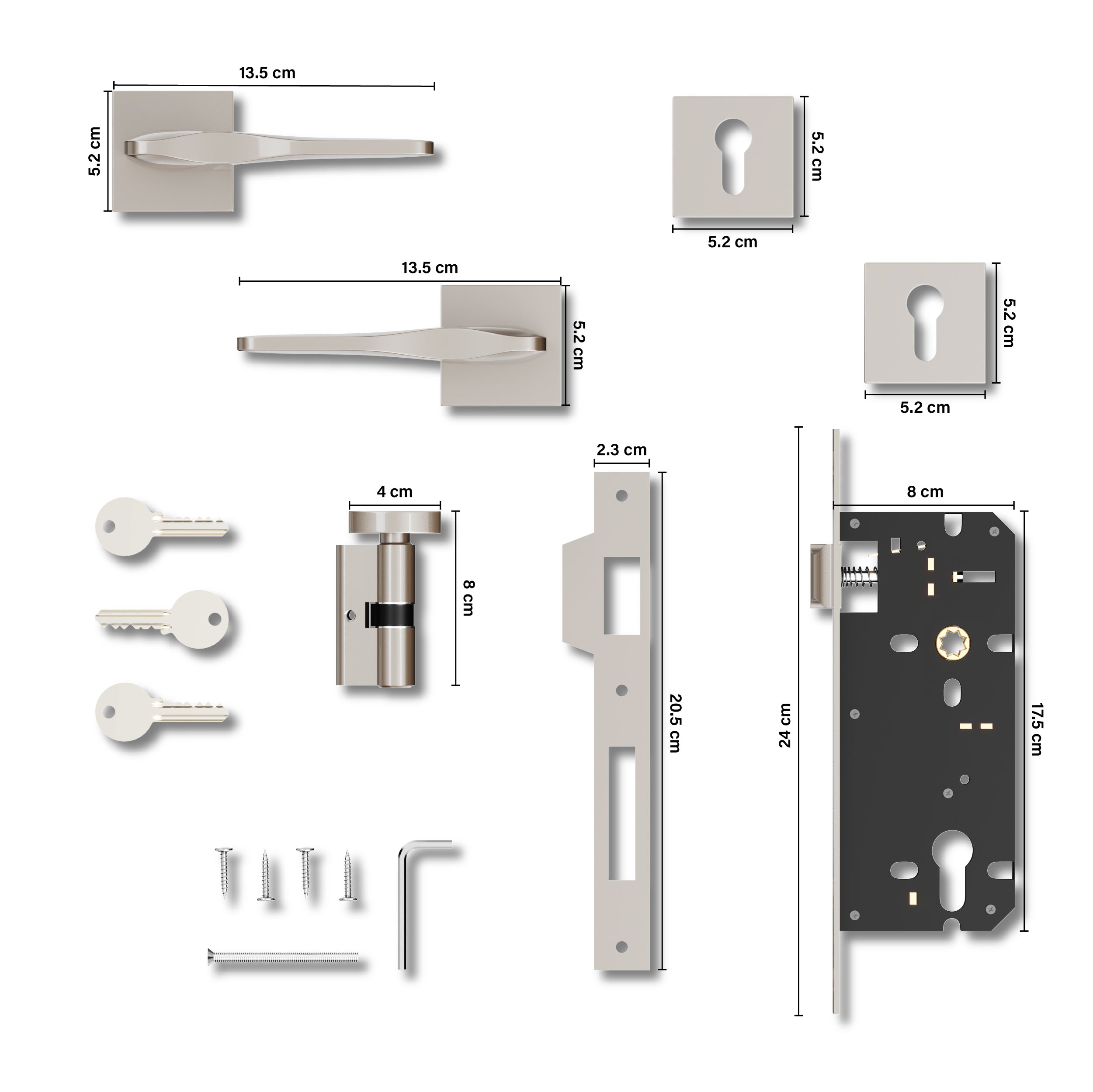 Mortise Door Handles Main Door Lock Handles Set with 3 Keys for Safety of Home | Bedroom, Office, Hotel, Home(Satin Chrome)-by GLOXY®