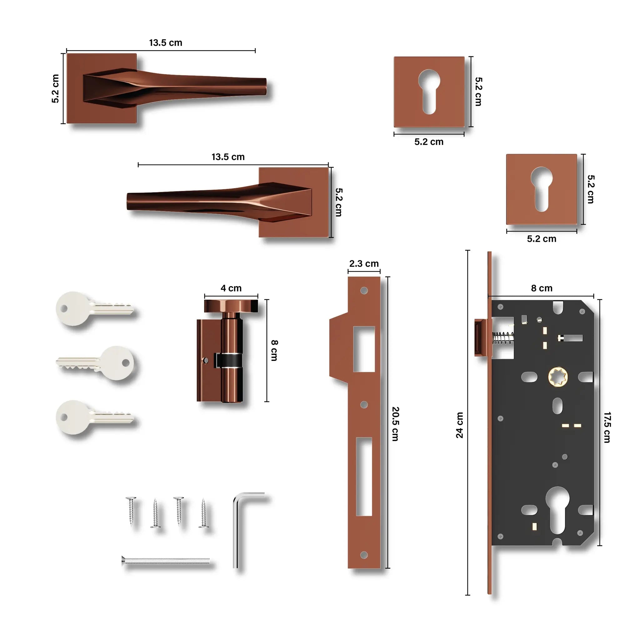 Gloxy zemtron Series Rose Gold Finish Mortise Main Door Key Lock With Handle