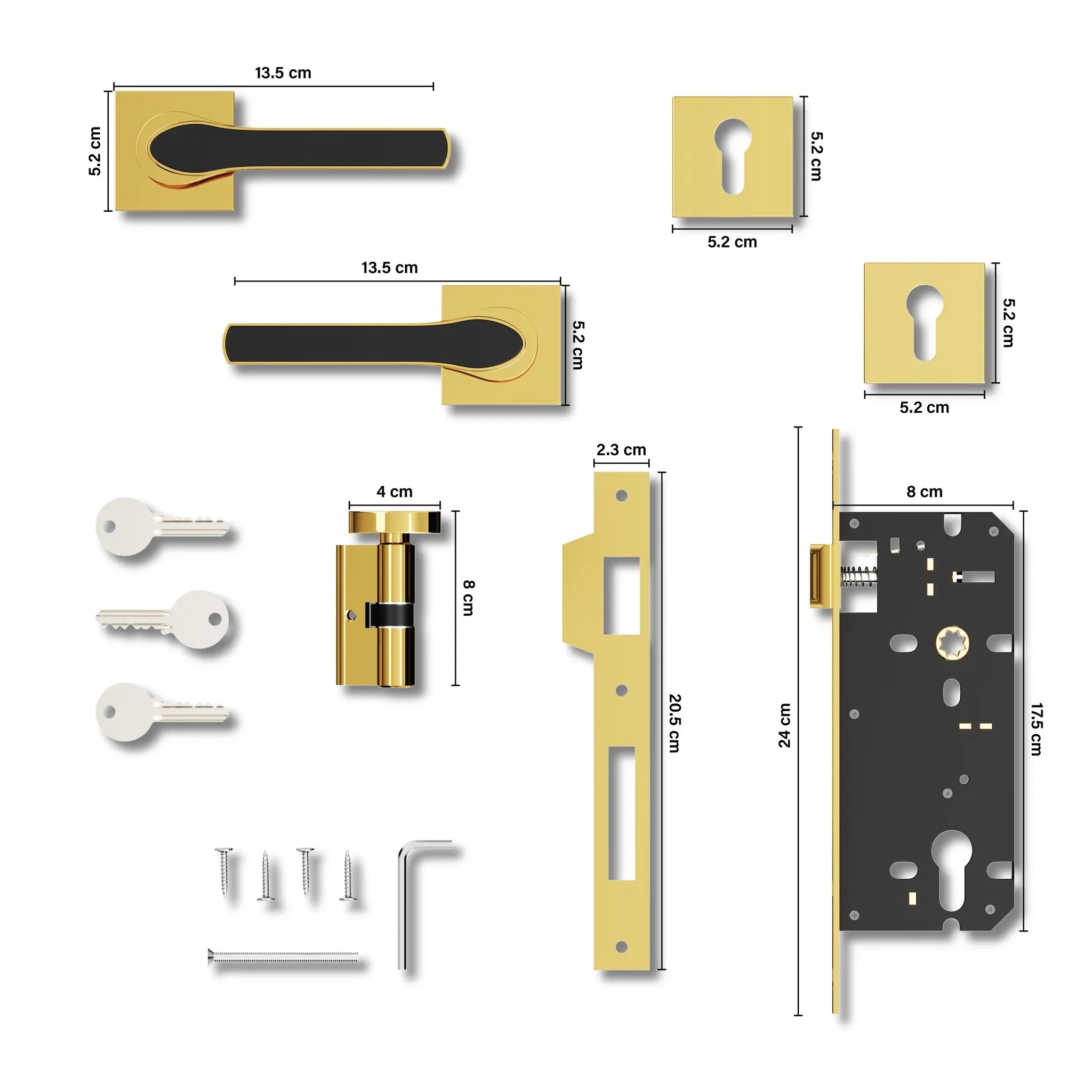 Mortise Door Handles | Main Door Lock Handles Set with 3 Keys for Safety of Home | Kitchen, Bedroom, Bathroom(Gold)-by GLOXY®