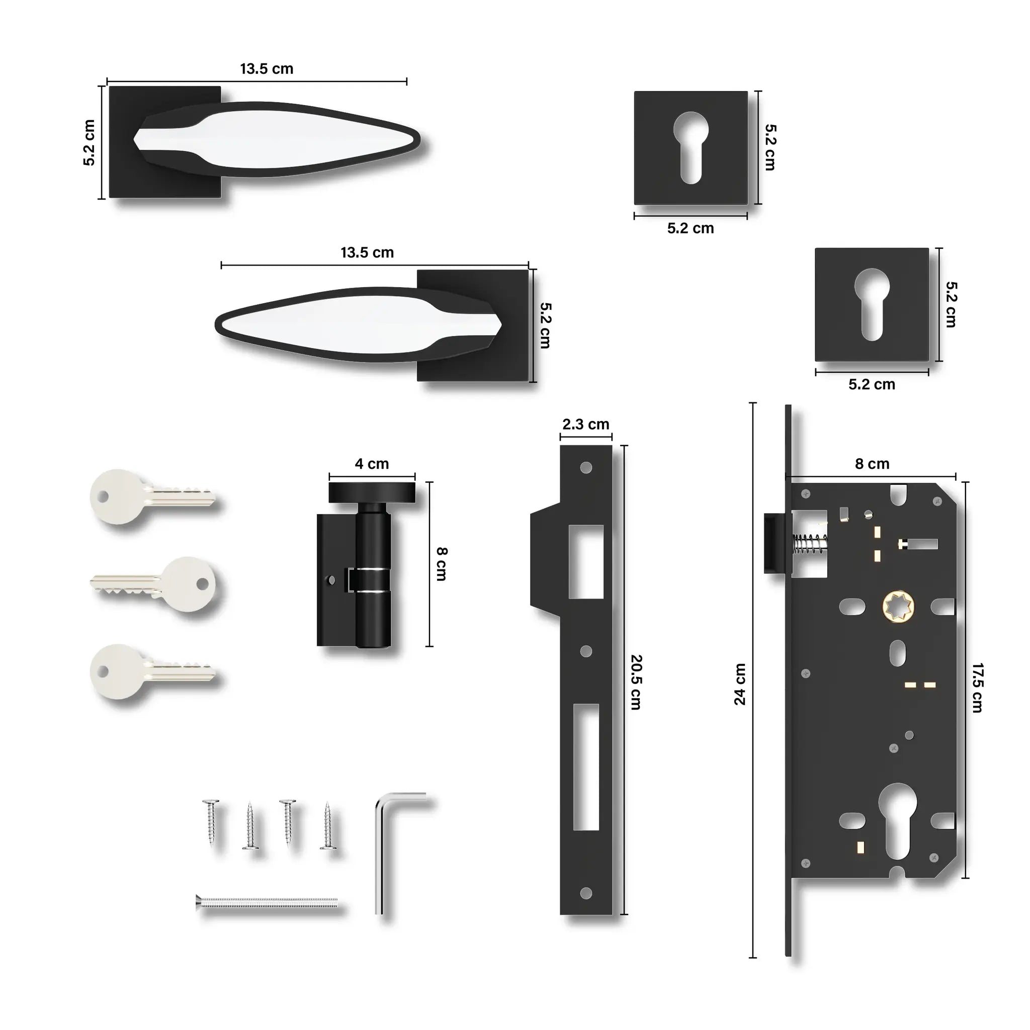 Gloxy Kavro Series Black Finish Mortise Main Door Key Lock With Handle