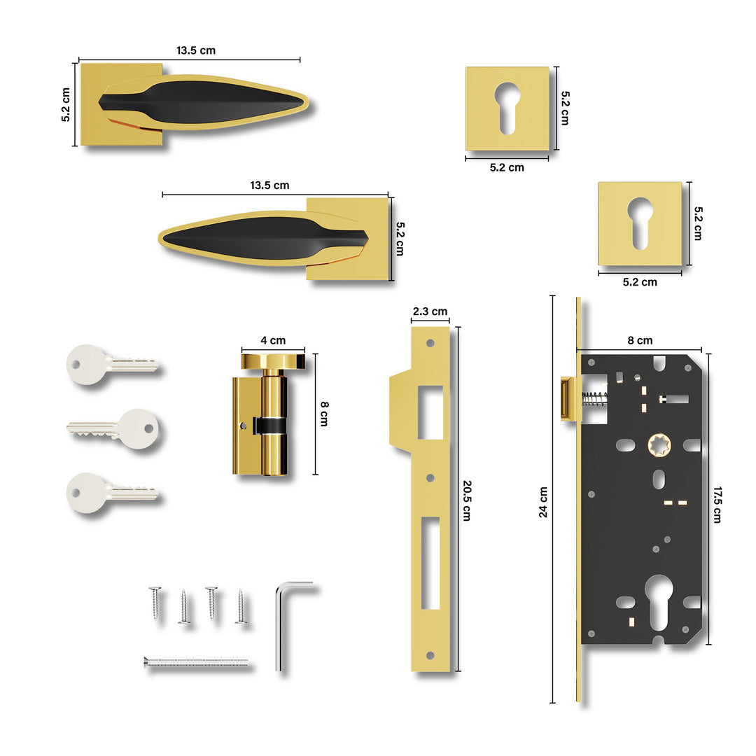 Heavy Duty Mortise Door Lock with Door Handle Lock Set for Bedroom Bathroom(Gold) -by GLOXY®