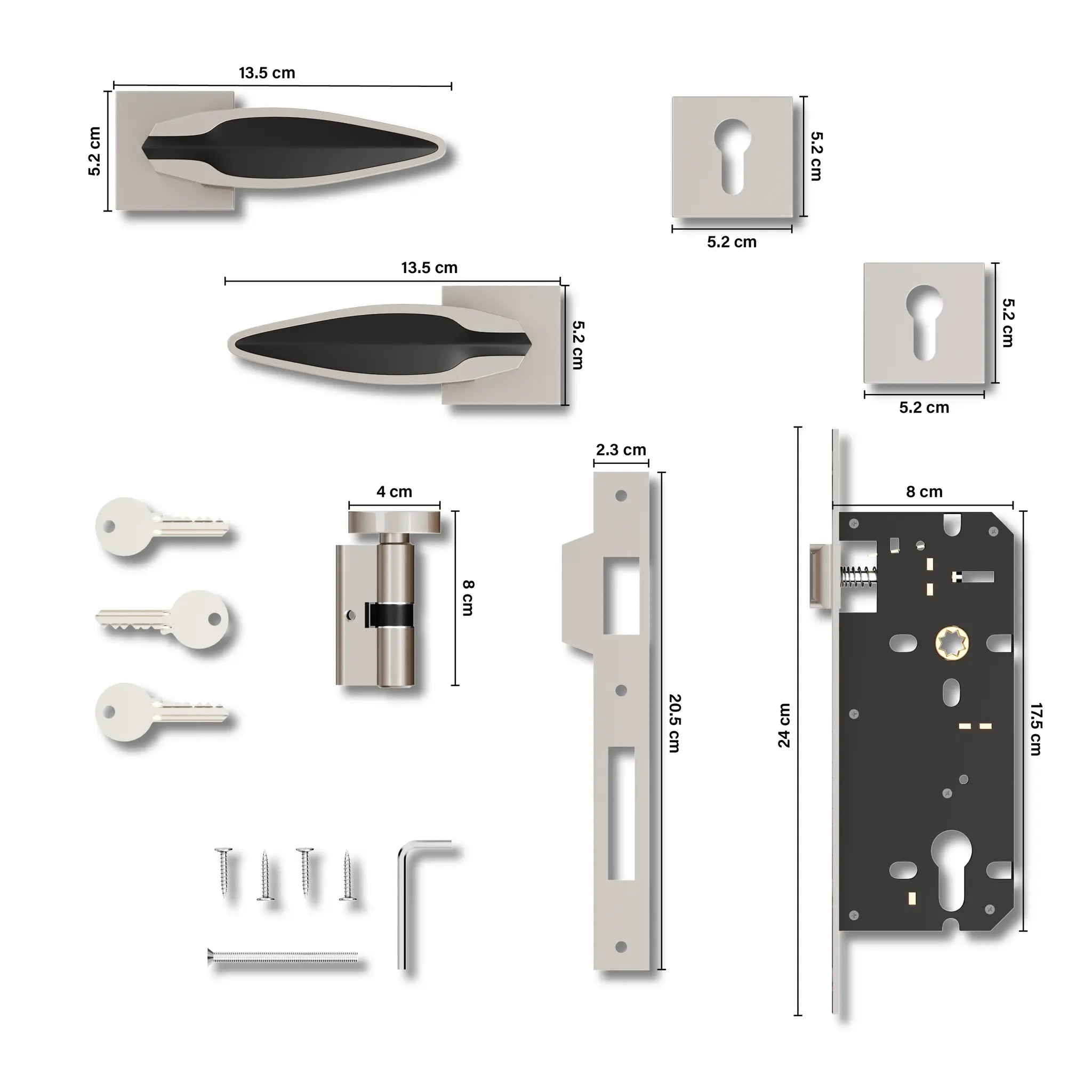 Gloxy Kavro Series Satin Chrome Finish Mortise Main Door Key Lock With Handle