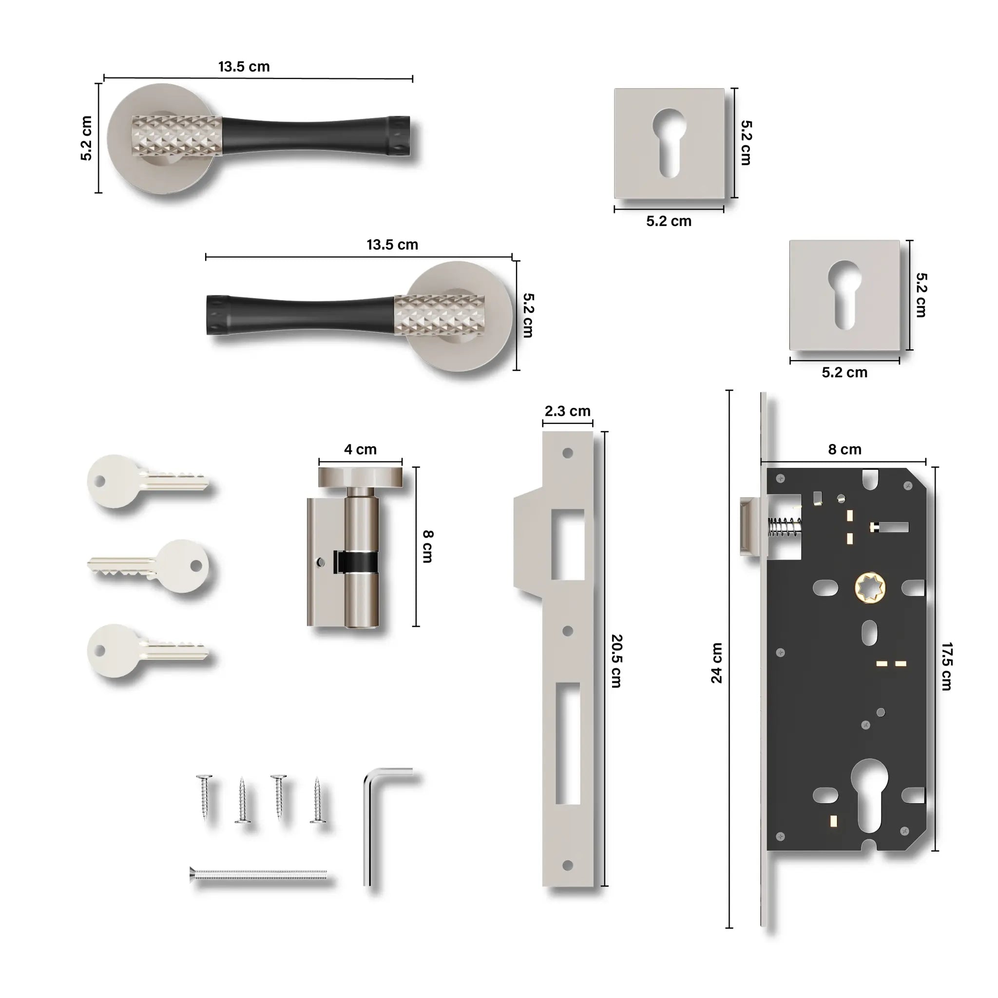 Mortise Door Handles Main Door Lock Handles Set with 3 Keys for Safety of Home | Bedroom, Office, Hotel, Home(Satin Chrome)-by GLOXY®