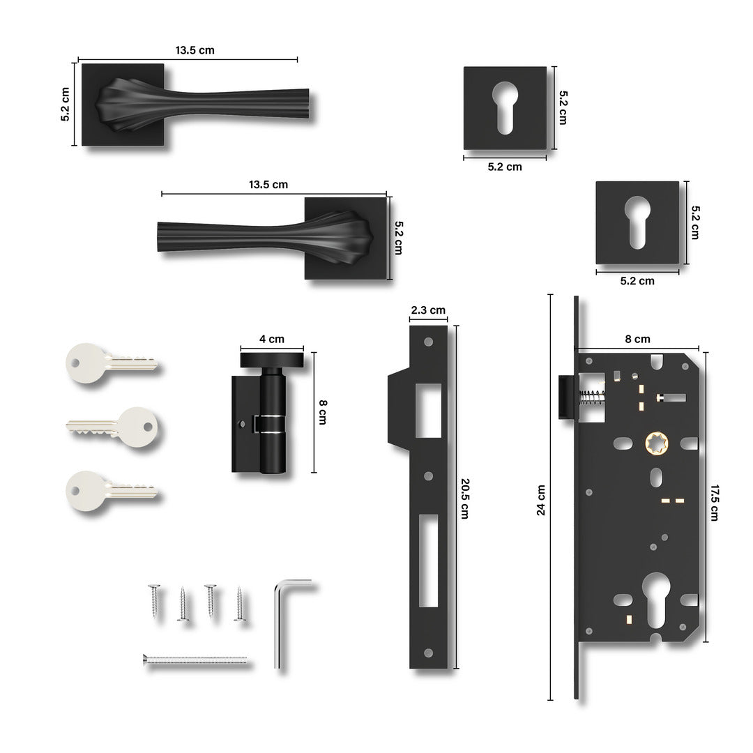 Style Mute Handle Lock Mortise Door Locks for Main Door Handle Set with Brass Lock Body Set(Black)-by GLOXY®