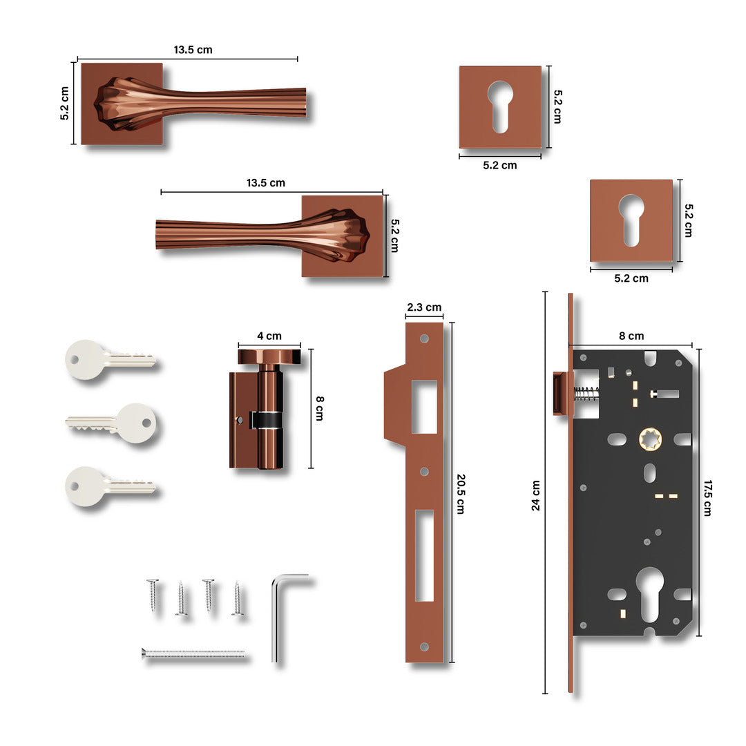 Style Mute Handle Lock Mortise Door Locks for Main Door Handle Set with Brass Lock Body Set(Rose Gold)-by GLOXY®