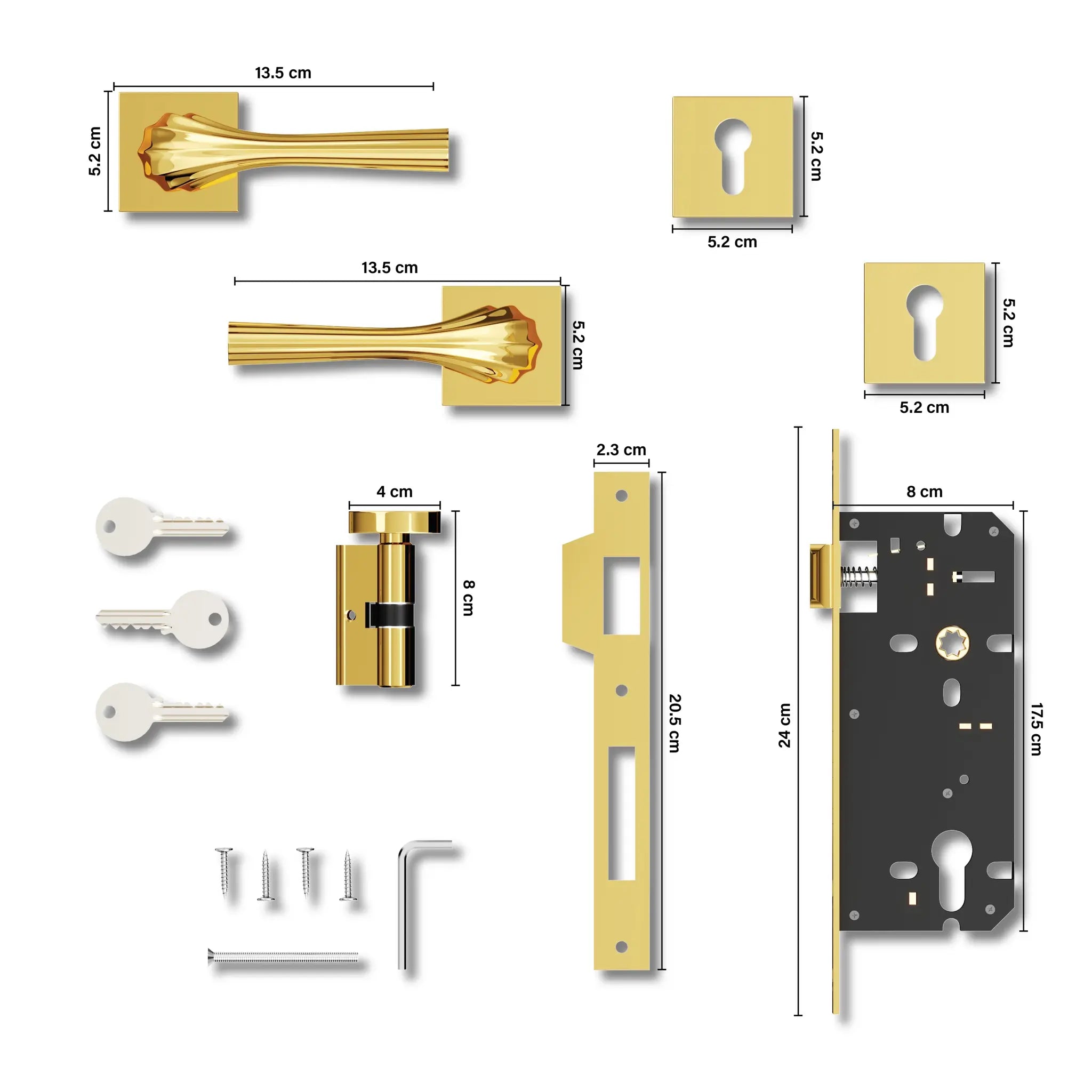 Gloxy Forta Series Gold Finish Mortise Main Door Key Lock With Handle