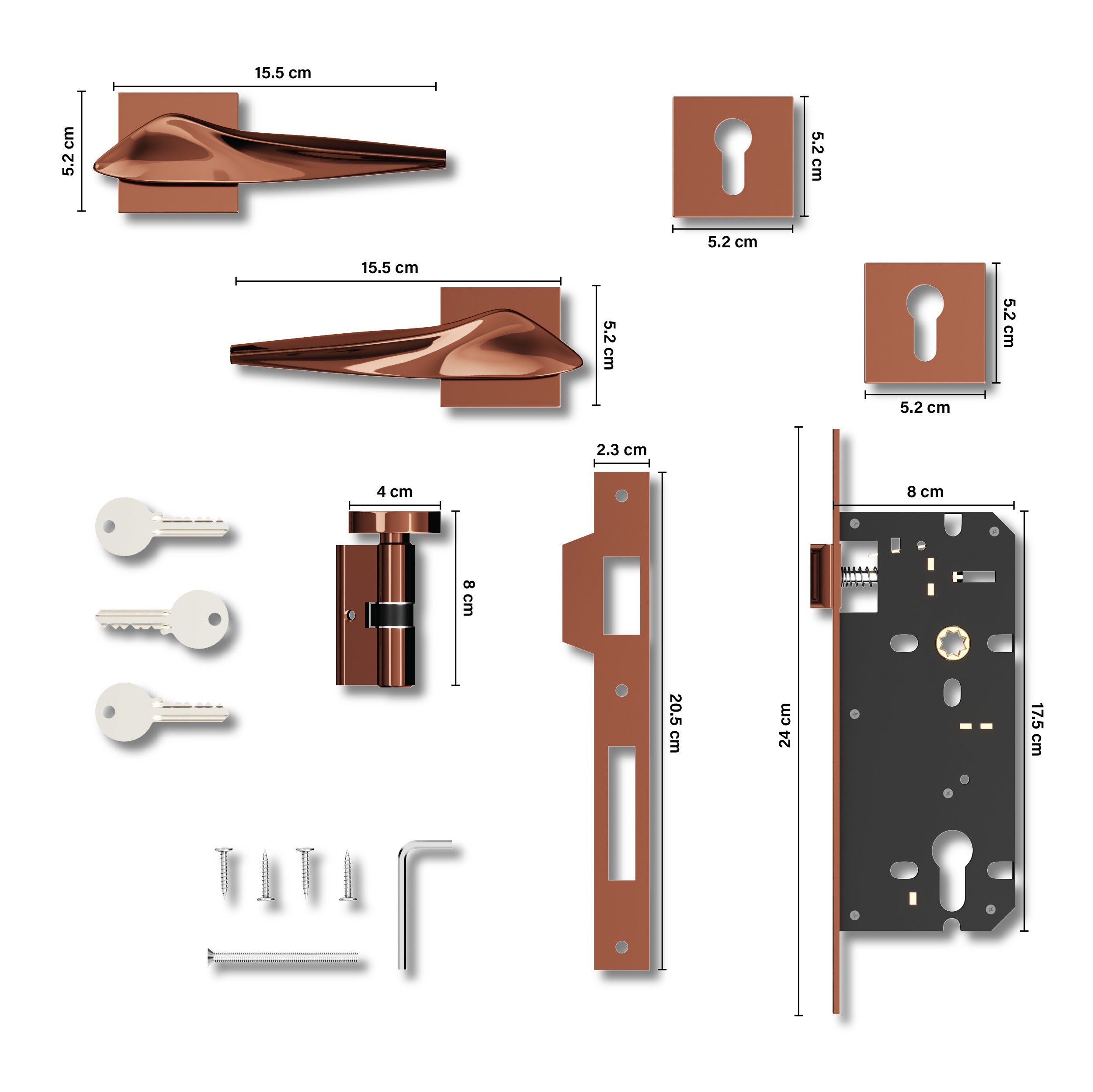 Mortise Door Lock, High-Security Door Lock for Main Door & Bedroom, Durable Handle Set(Rose Gold)-by GLOXY®