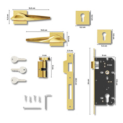 Mortise Door Lock, High-Security Door Lock for Main Door & Bedroom, Durable Handle Set(Gold)-by GLOXY®