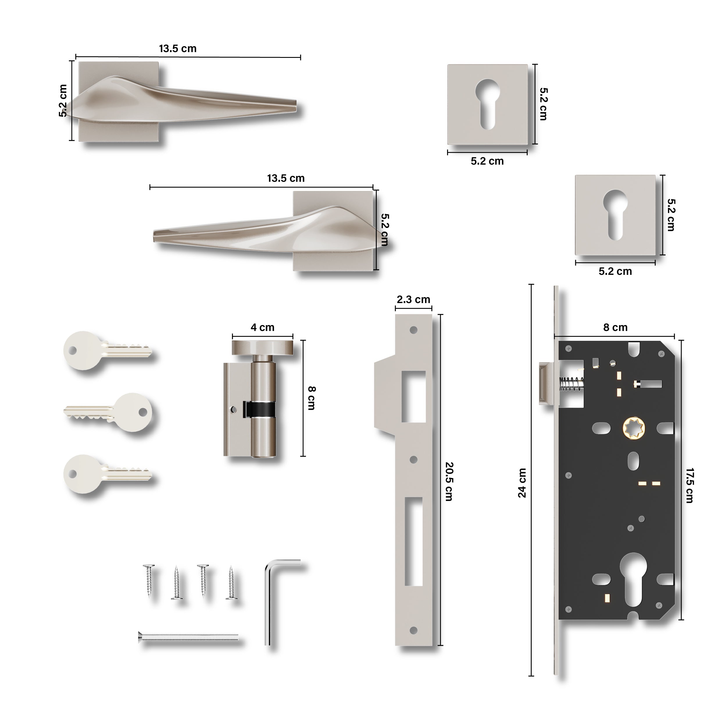 Mortise Door Handles Main Door Lock Handles Set with 3 Keys for Safety of Home | Bedroom, Office, Hotel, Home(Satin Chrome)-by GLOXY®