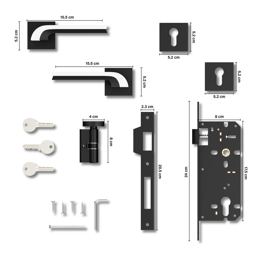 Mortise Door Handles Main Door Lock Handles Set with 3 Keys for Safety of Home | Bedroom, Office, Hotel, Home(Black)-by GLOXY®