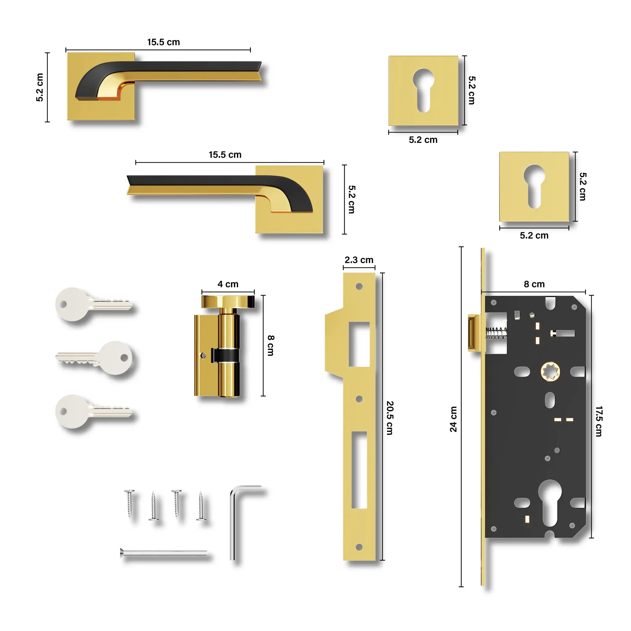 Mortise Door Handles Main Door Lock Handles Set with 3 Keys for Safety of Home | Bedroom, Office, Hotel, Home(Gold)-by GLOXY®