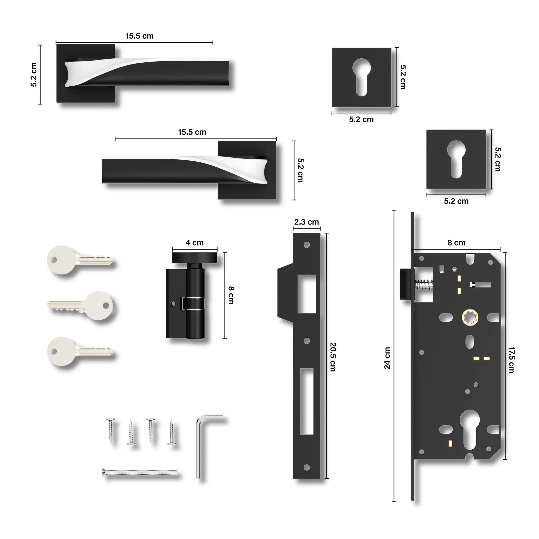 Gloxy Morza Series Black Finish Mortise Main Door key Lock With Handle