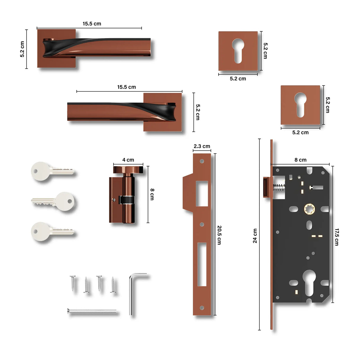 Rose Key Lock Rose Gold Mortise Main Door Key Lock with Handle Set – Gloxy