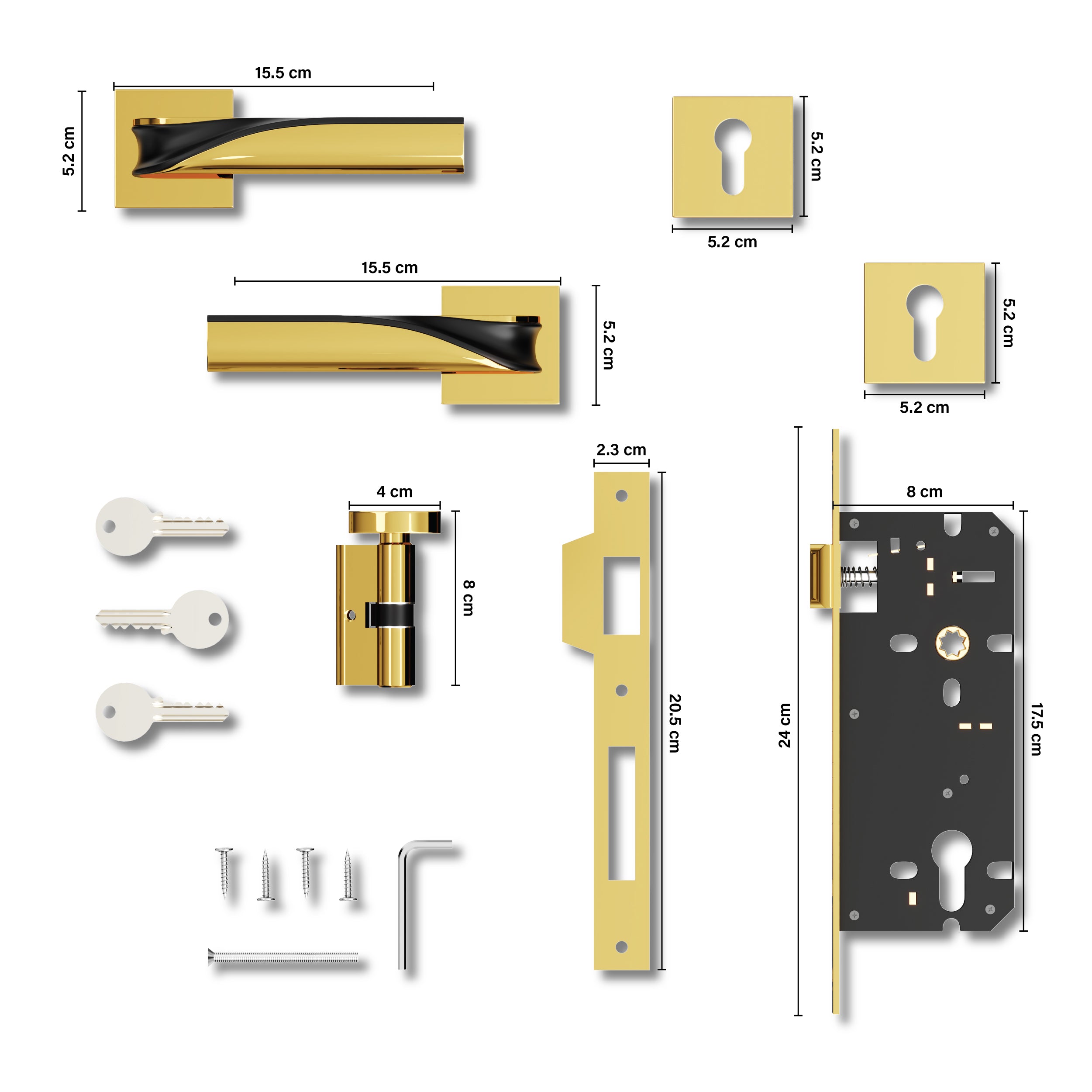 Mortise Door Handles Main Door Lock Handles Set with 3 Keys for Safety of Home | Bedroom, Office, Hotel, Home(Gold)-by GLOXY®