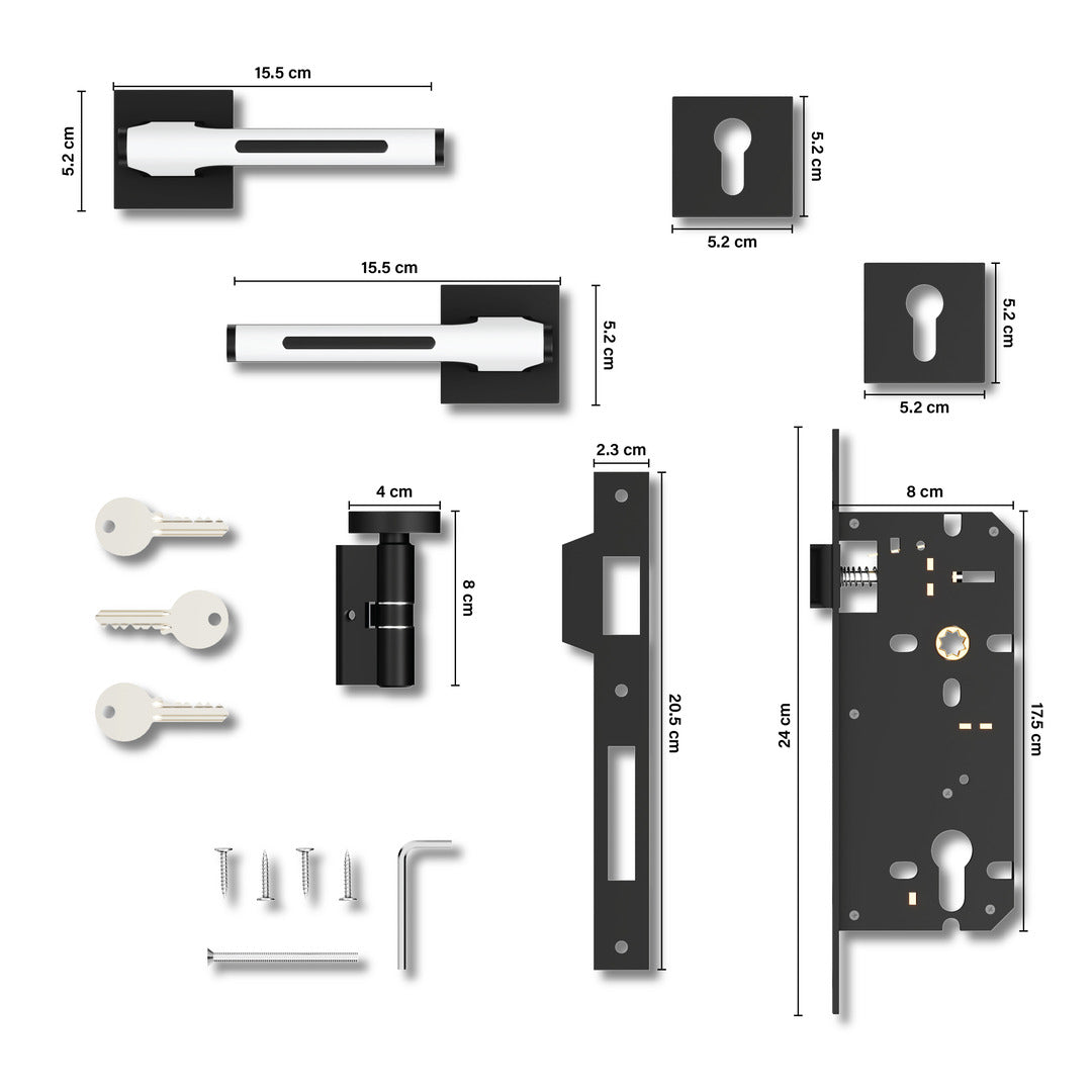 Mortise Door Handles Main Door Lock Handles Set with 3 Keys for Safety of Home | Bedroom, Office, Hotel, Home(Black)-by GLOXY®