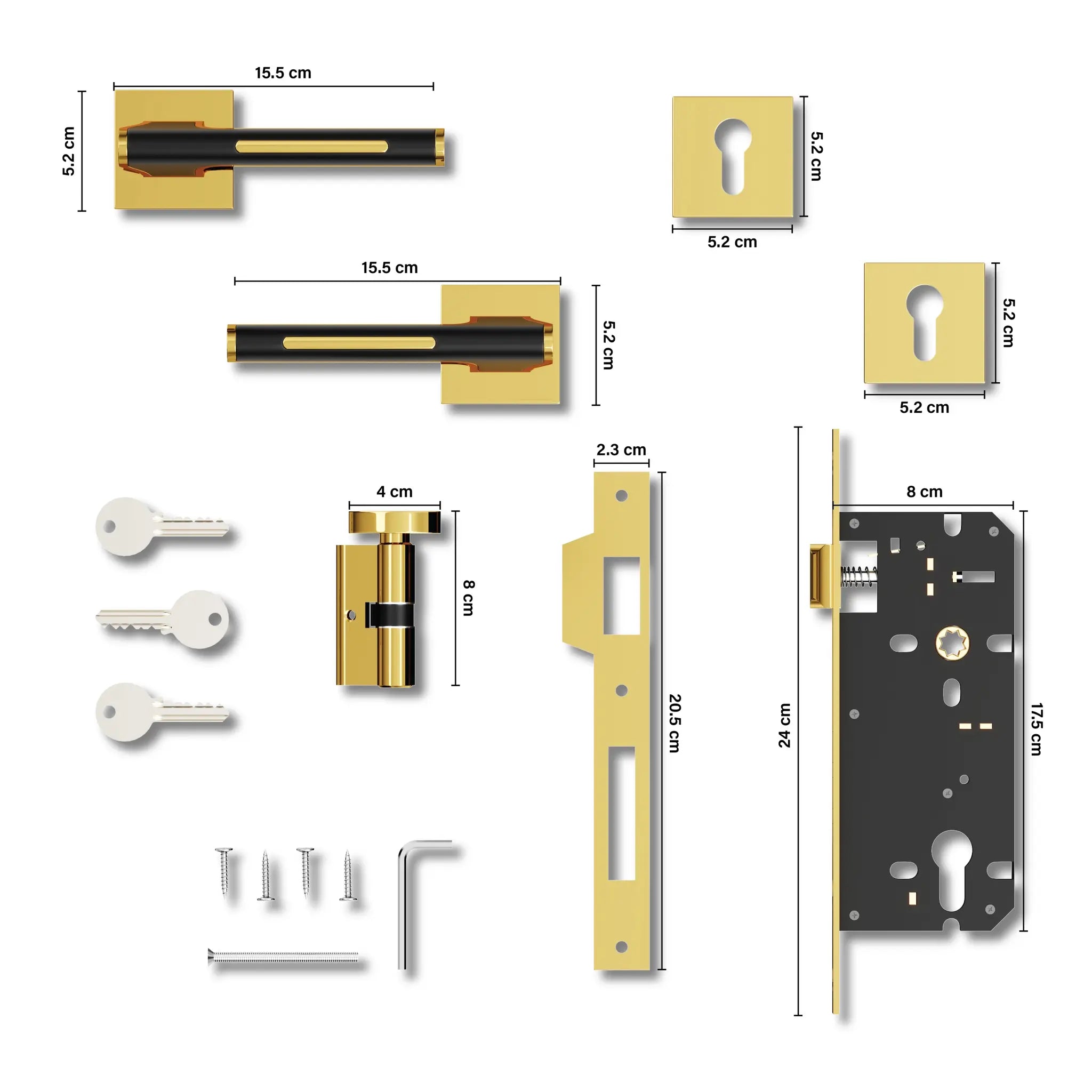 Gloxy Orbix Series Gold Finish Mortise Main Door key Lock With Handle