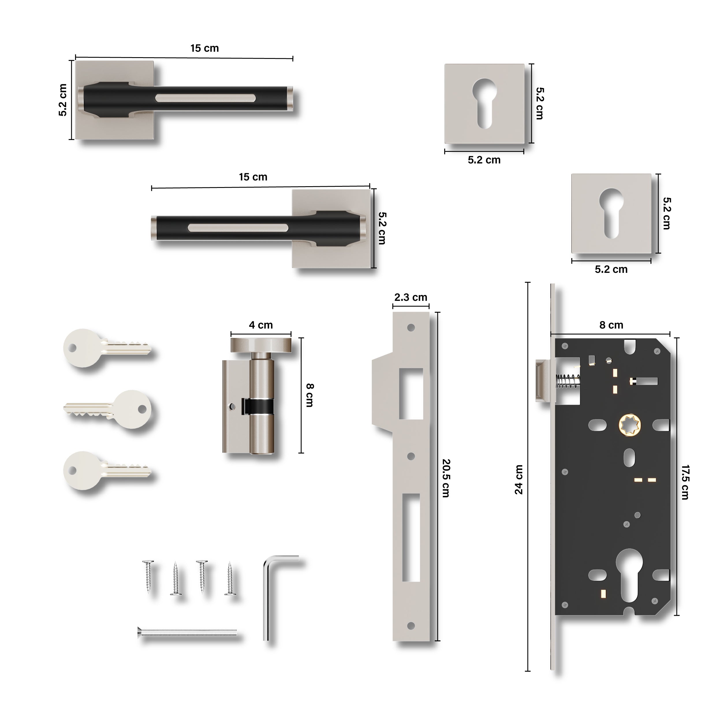 Mortise Door Handles Main Door Lock Handles Set with 3 Keys for Safety of Home | Bedroom, Office, Hotel, Home(Satin Chrome)-by GLOXY®