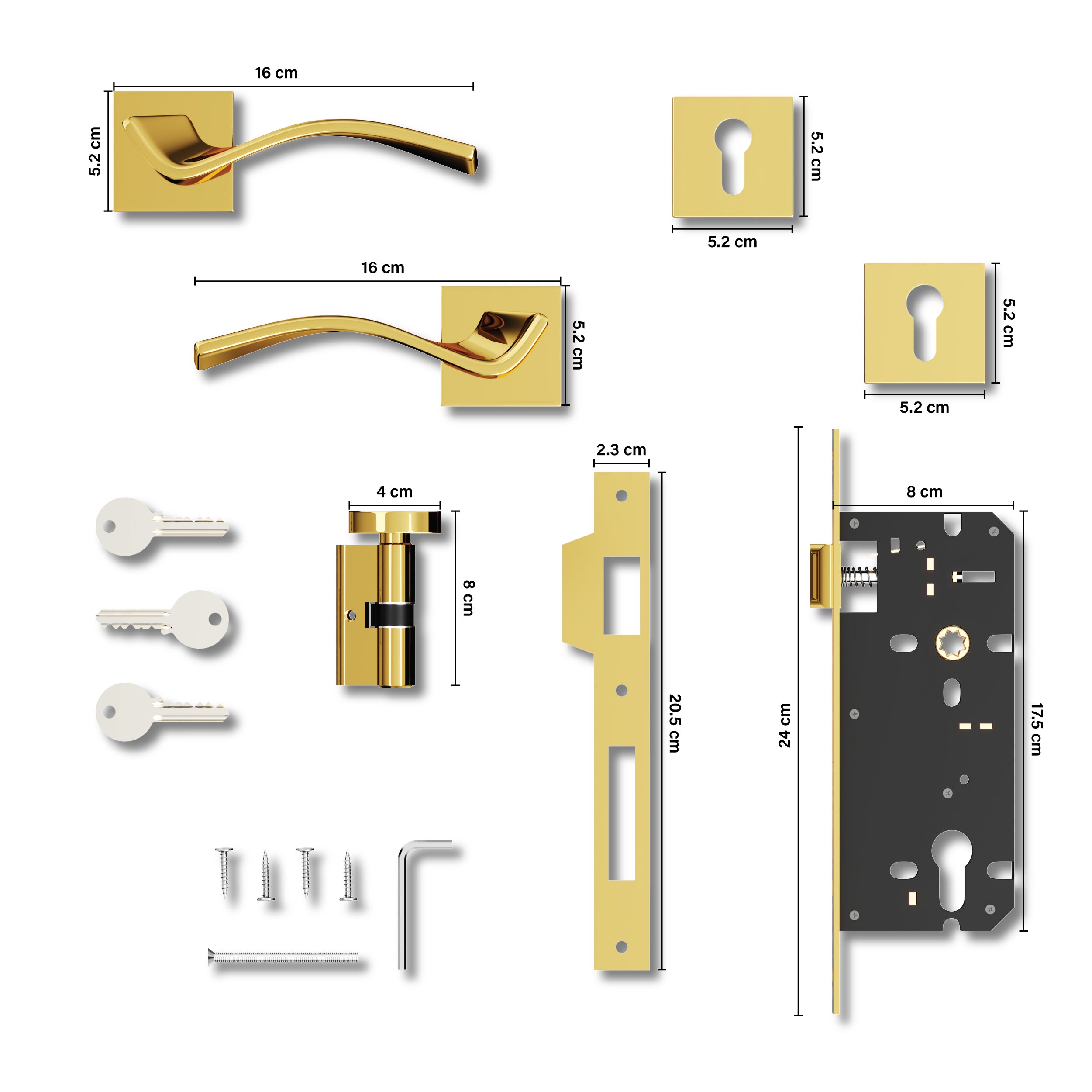 Mortise Door Handles Main Door Lock Handles Set with 3 Keys for Safety of Home | Bedroom, Office, Hotel, Home(Gold)-by GLOXY®