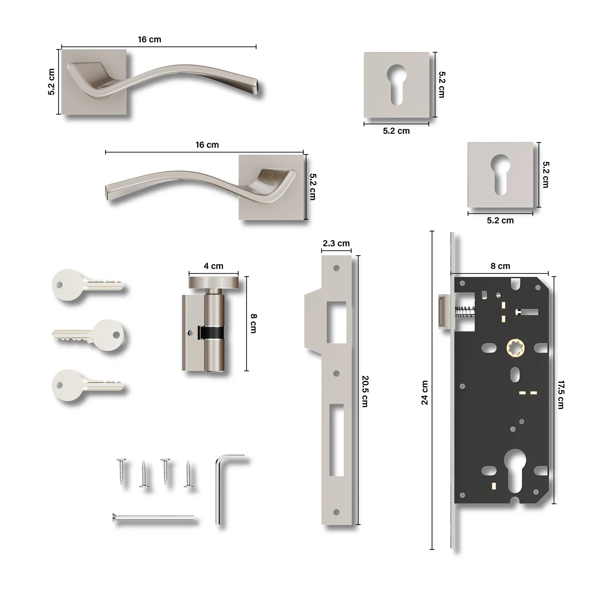 Gloxy Ronik Series Satin Chrome Finish Mortise Main Door key Lock With Handle