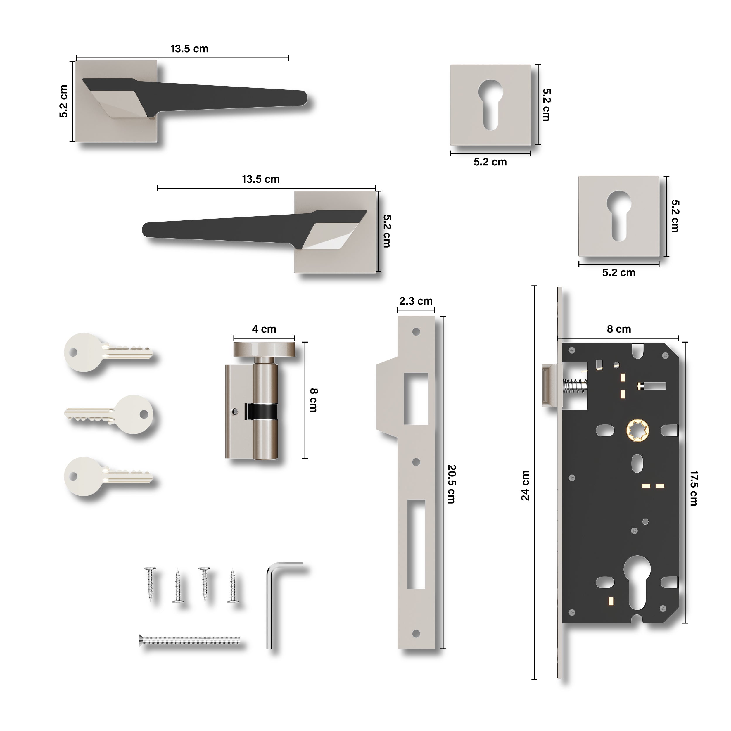 Mortise Door Handles Main Door Lock Handles Set with 3 Keys for Safety of Home | Bedroom, Office, Hotel, Home(Satin Chrome)-by GLOXY®