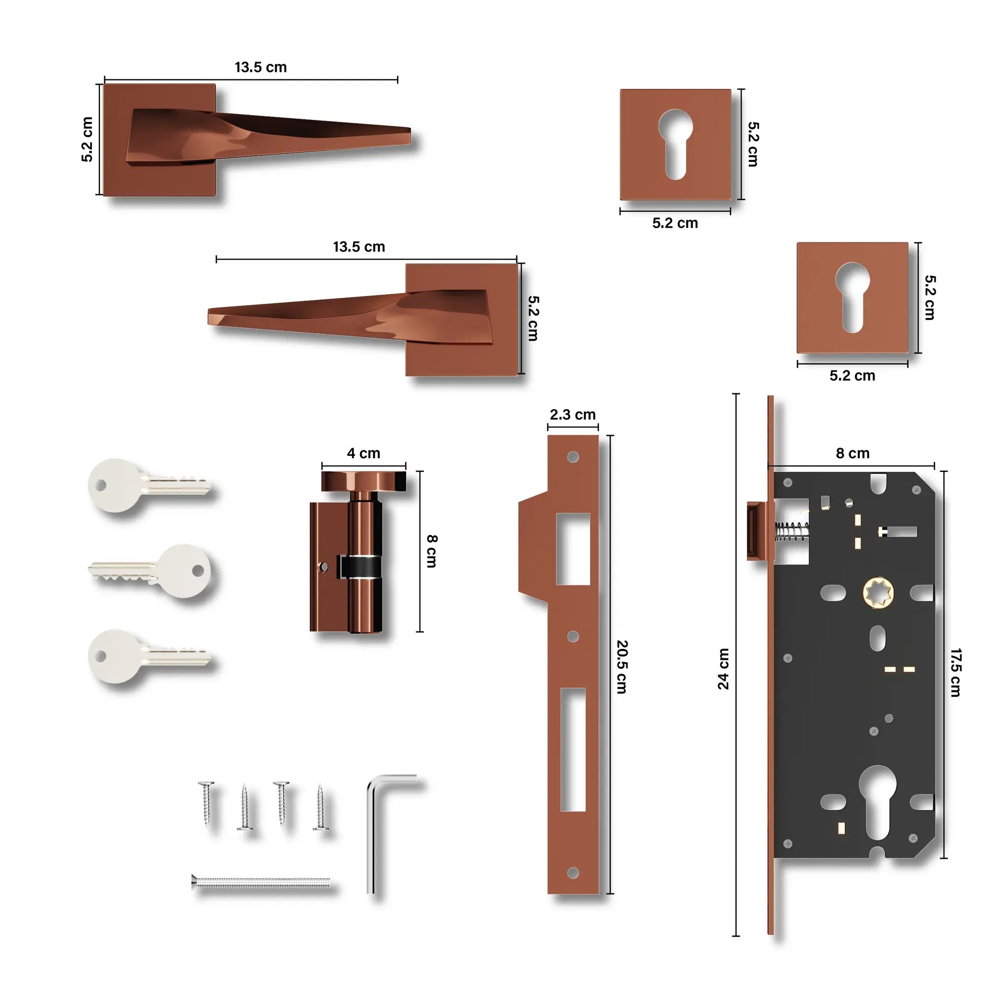 Gloxy Oxlar Series Rose Gold Finish Mortise Main Door key Lock With Handle