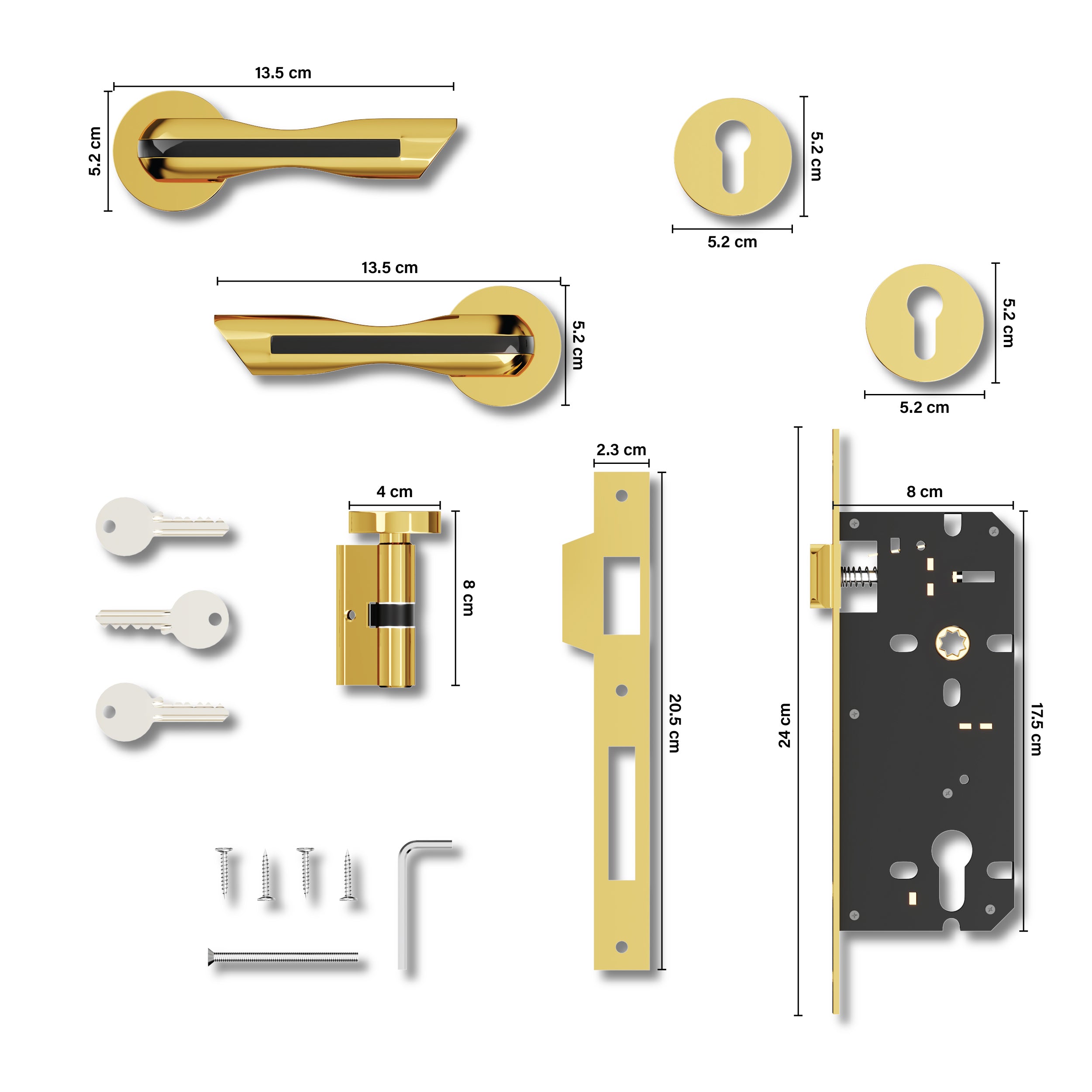 Mortise Door Handles Main Door Lock Handles Set with 3 Keys for Safety of Home | Bedroom, Office, Hotel, Home(Gold)-by GLOXY®