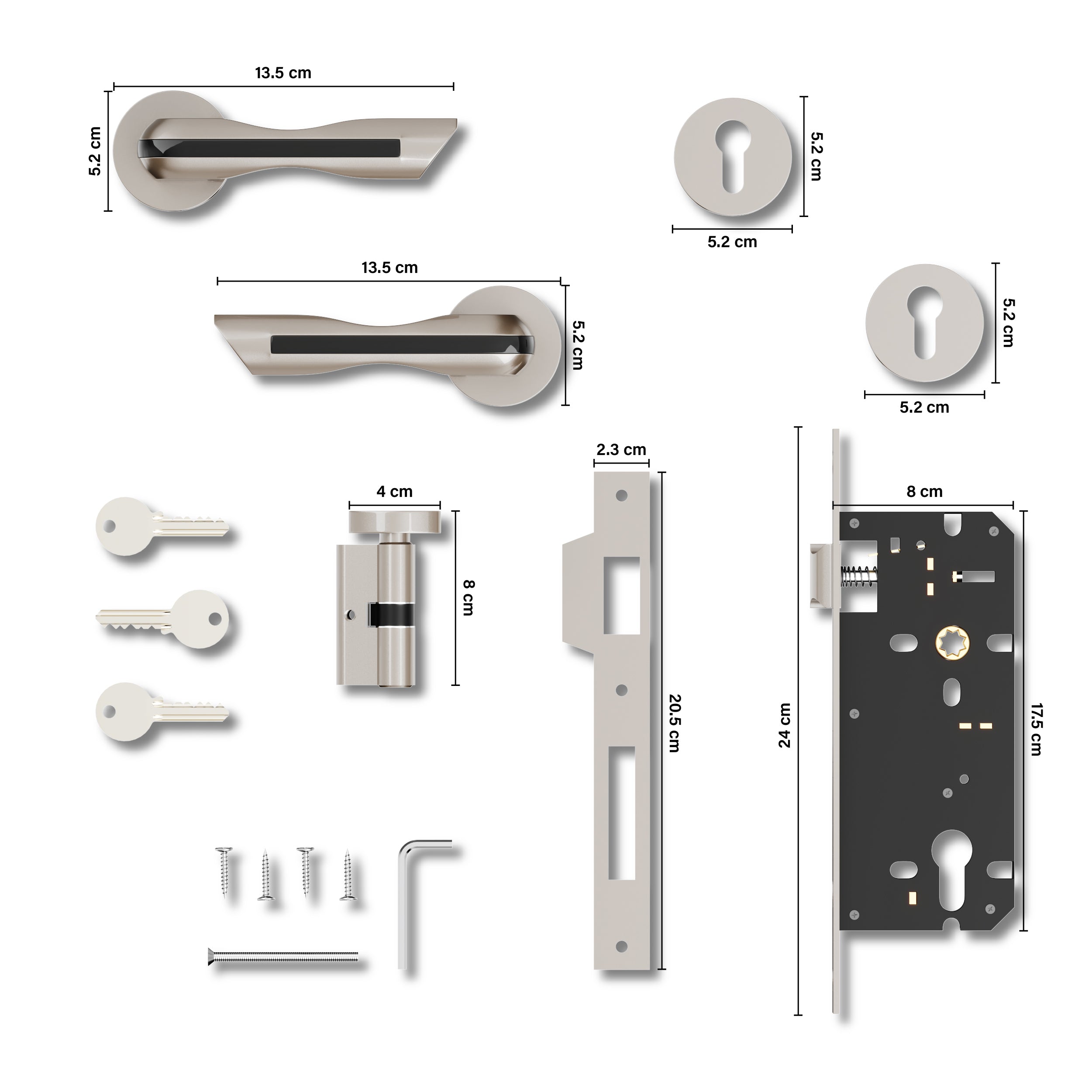 Mortise Door Handles Main Door Lock Handles Set with 3 Keys for Safety of Home | Bedroom, Office, Hotel, Home(Satin Chrome)-by GLOXY®