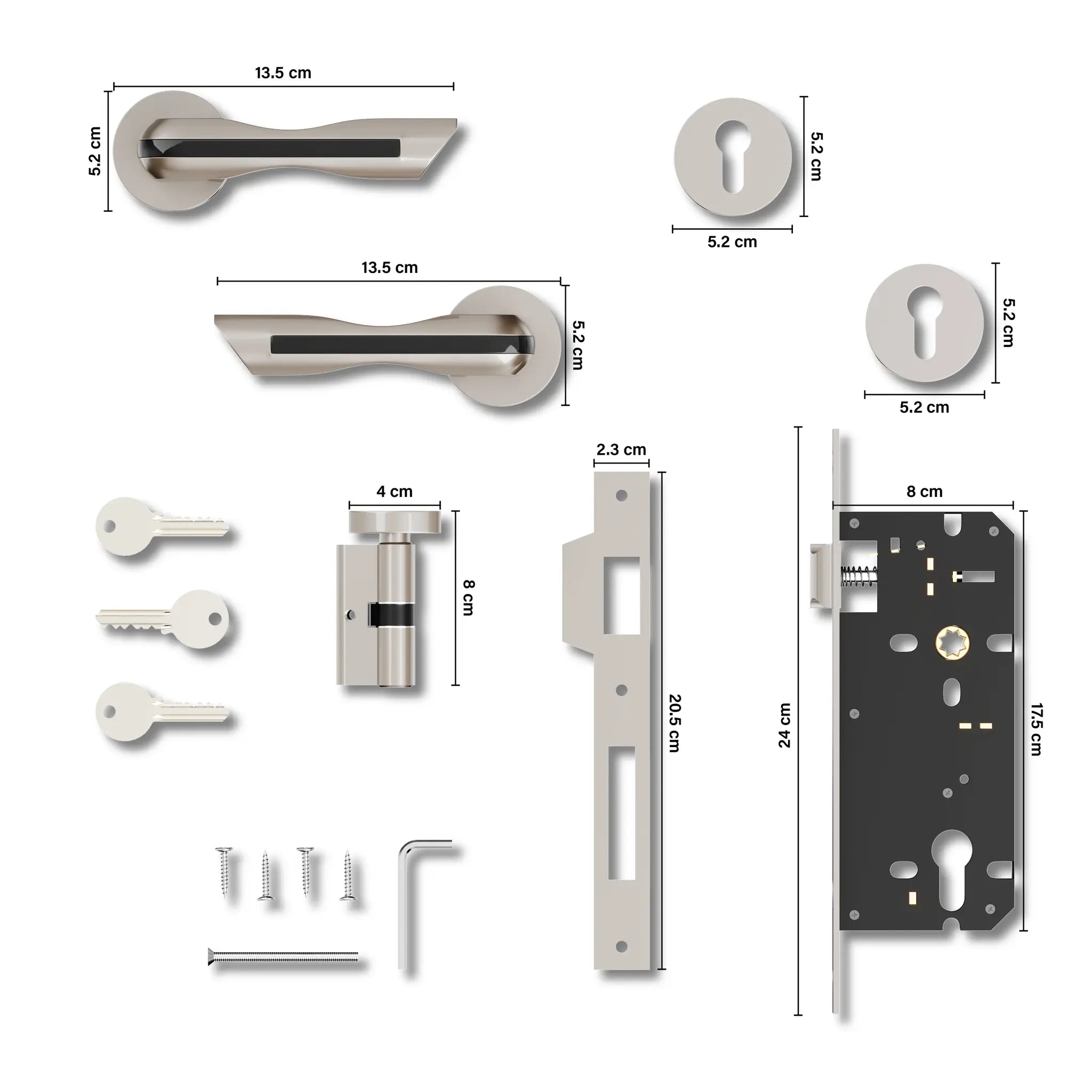 Gloxy Cavin Series Satin Chrome Finish Mortise Main Door key Lock With Handle