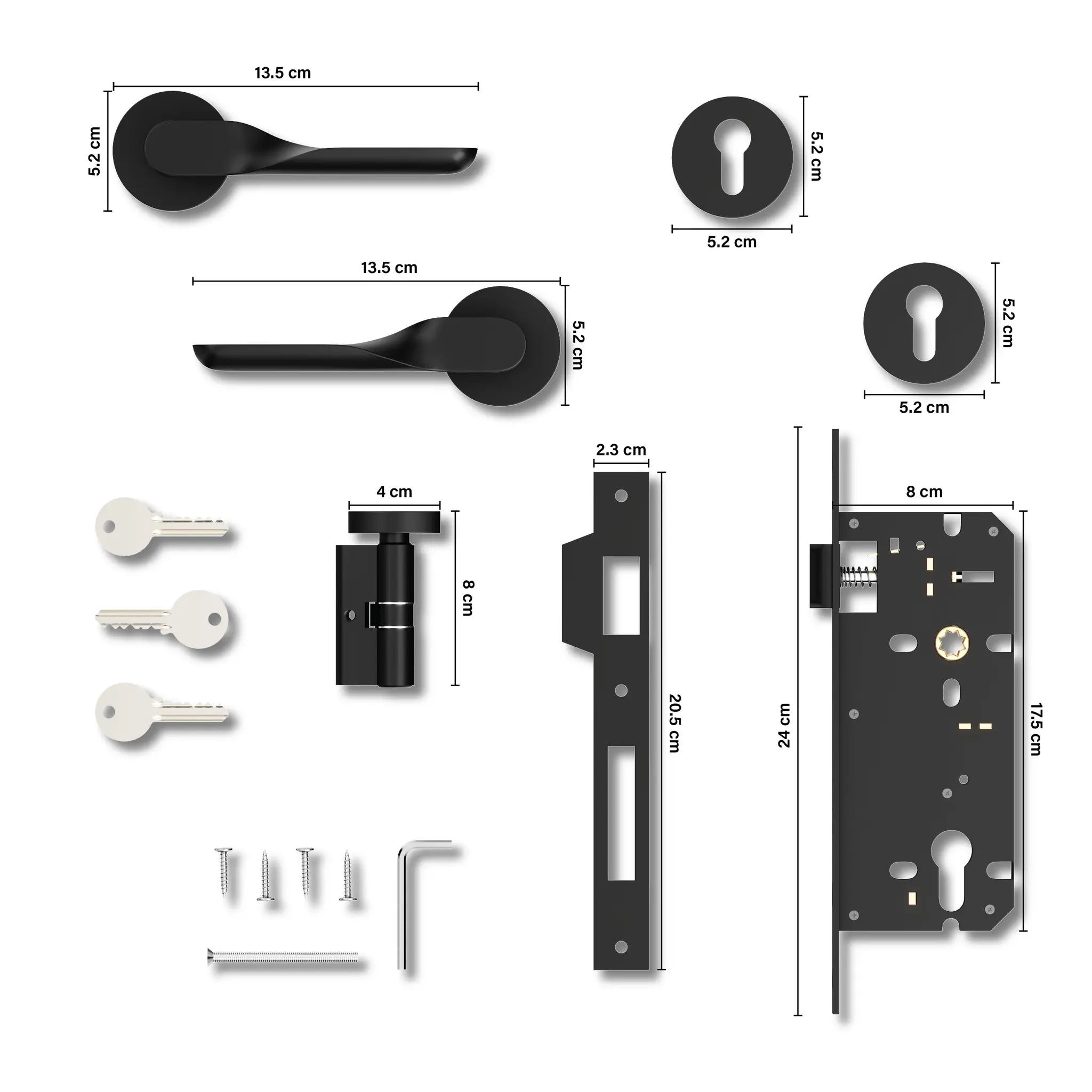Gloxy Revok Series Black Finish Mortise Main Door key Lock With Handle