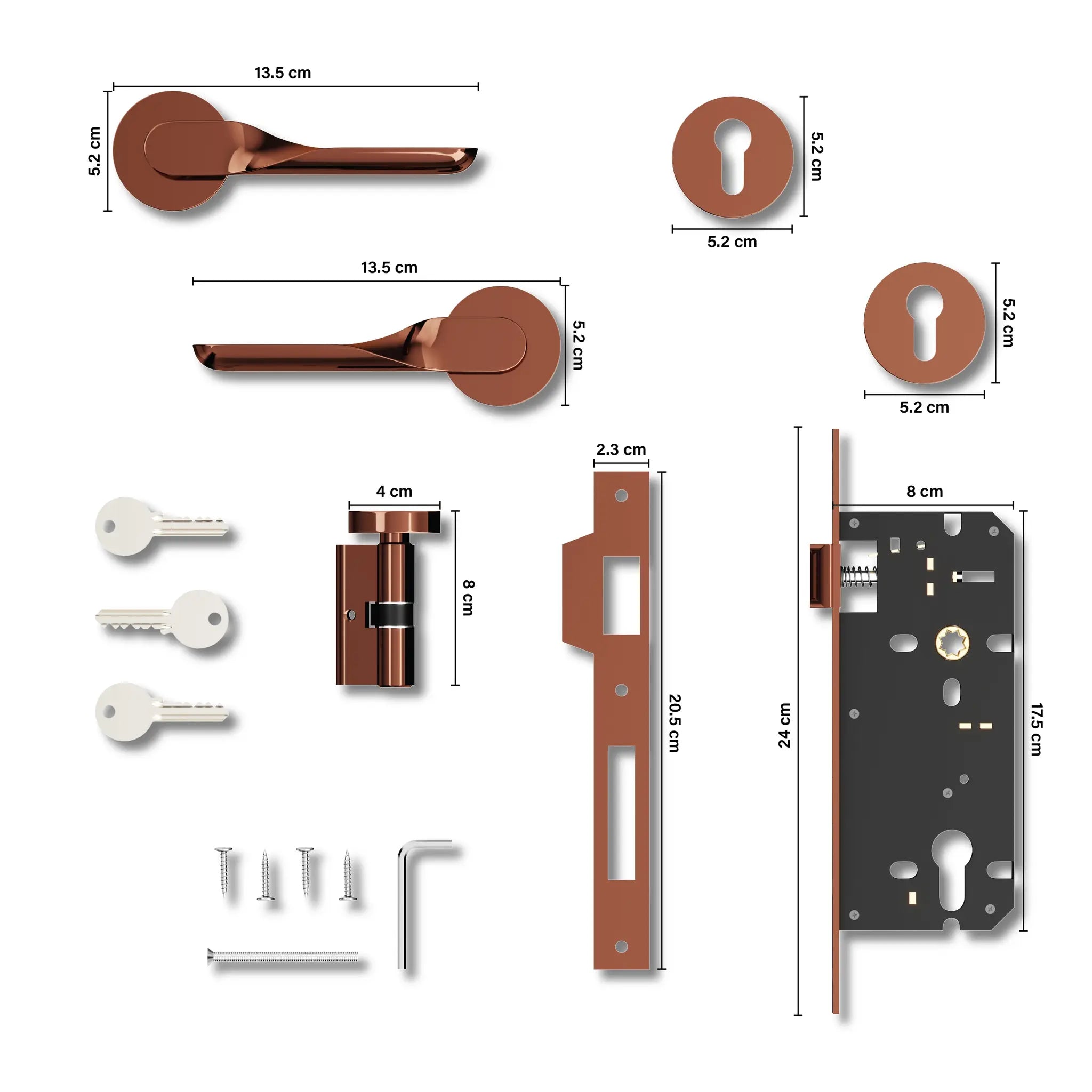 Gloxy Revok Series Rose Gold Finish Mortise Main Door key Lock With Handle