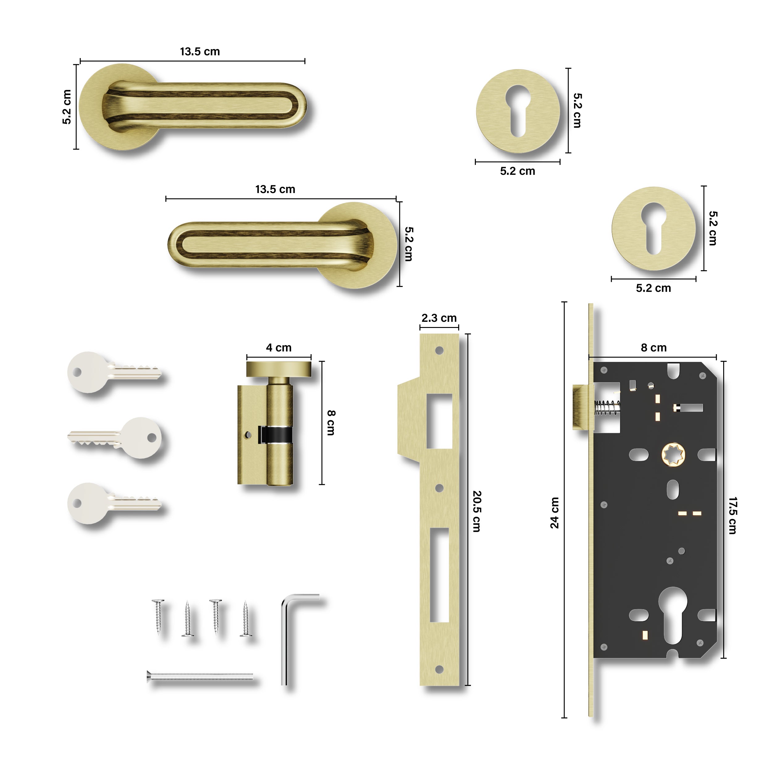 Mortise Door Handles Main Door Lock Handles Set with 3 Keys for Safety of Home | Bedroom, Office, Hotel, Home(Antique)-by GLOXY®