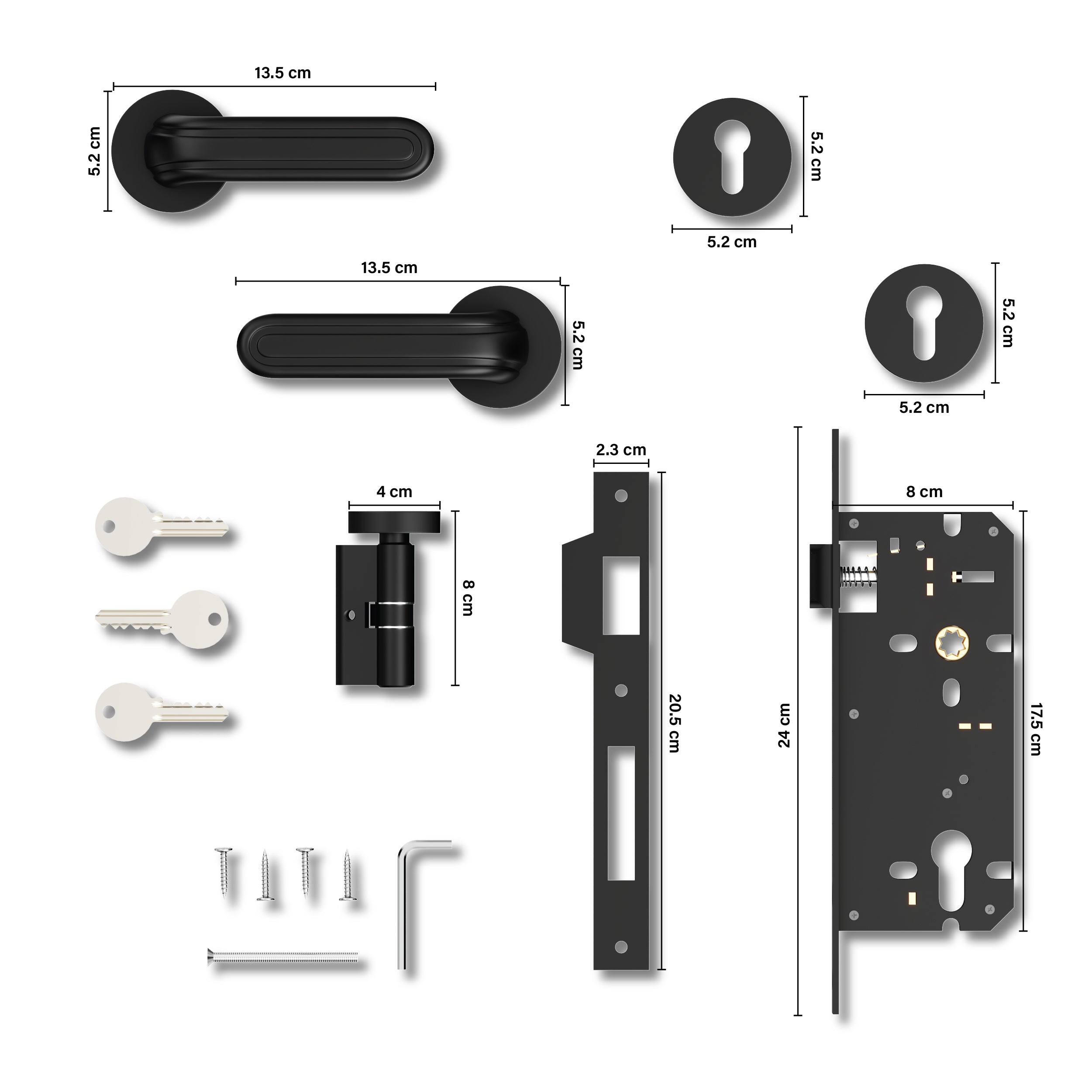 Mortise Door Handles Main Door Lock Handles Set with 3 Keys for Safety of Home | Bedroom, Office, Hotel, Home(Black)-by GLOXY®