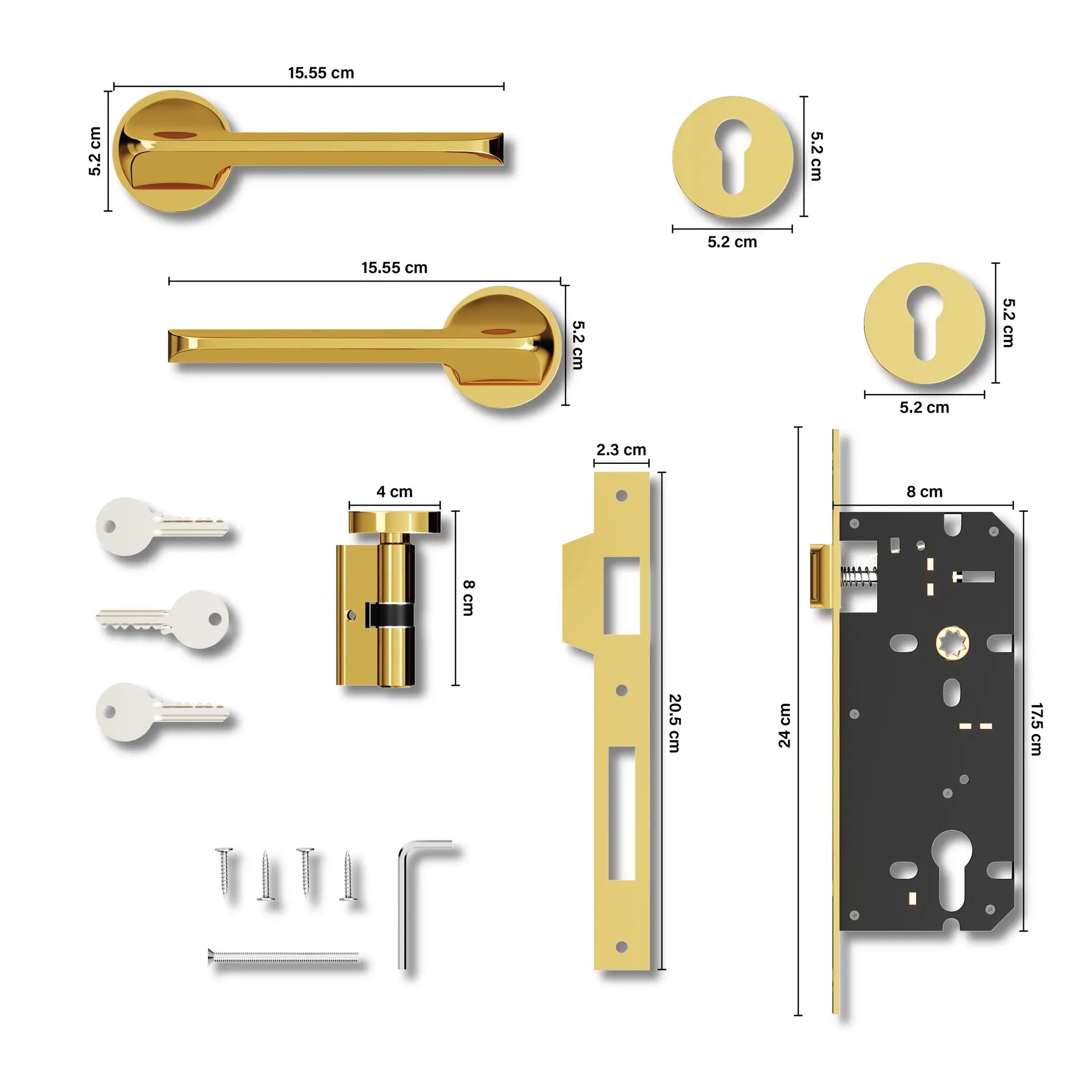 Gloxy Garnik Series Gold Finish Mortise Main Door key Lock With Handle