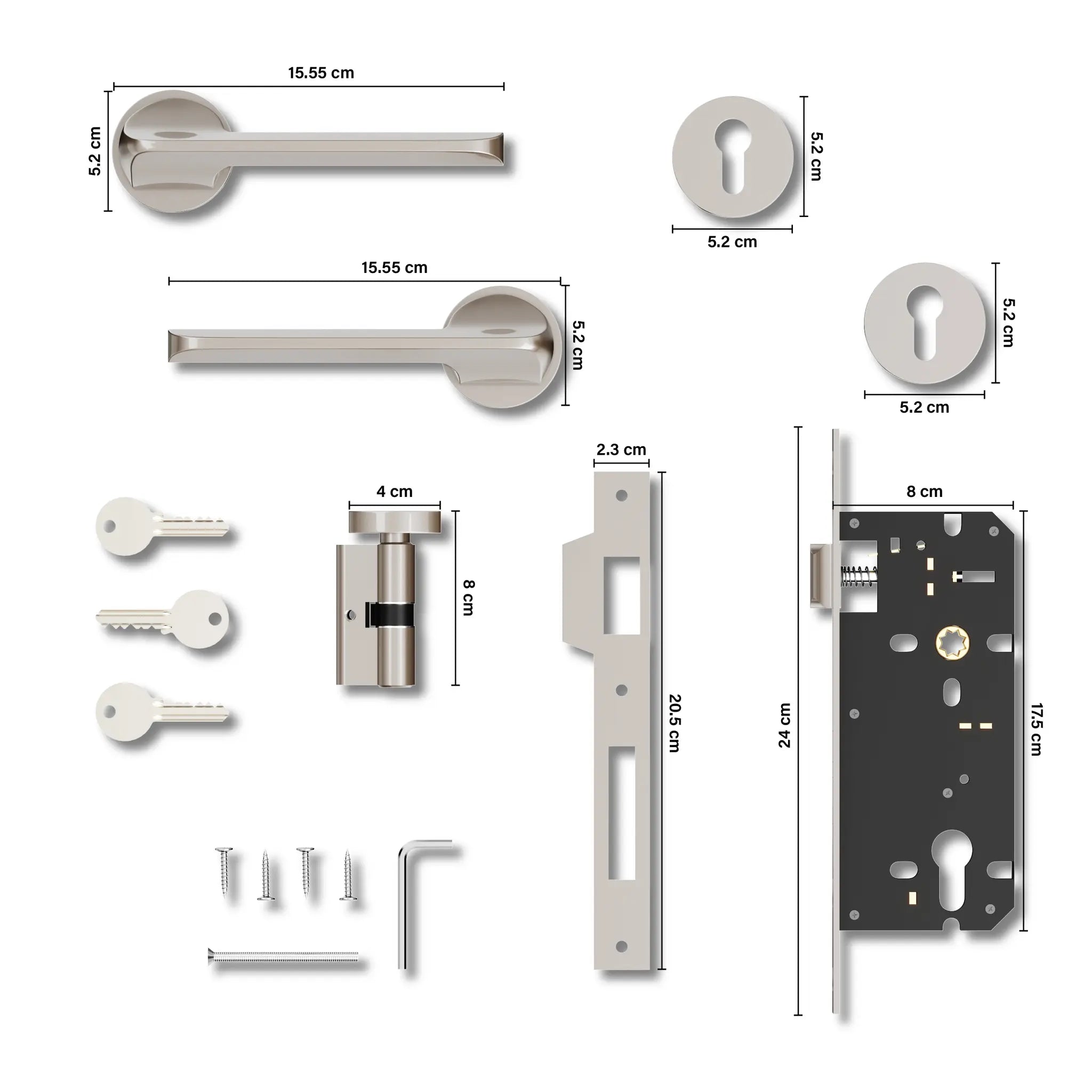 Gloxy Garnik Series Satin Chrome Finish Mortise Main Door key Lock With Handle
