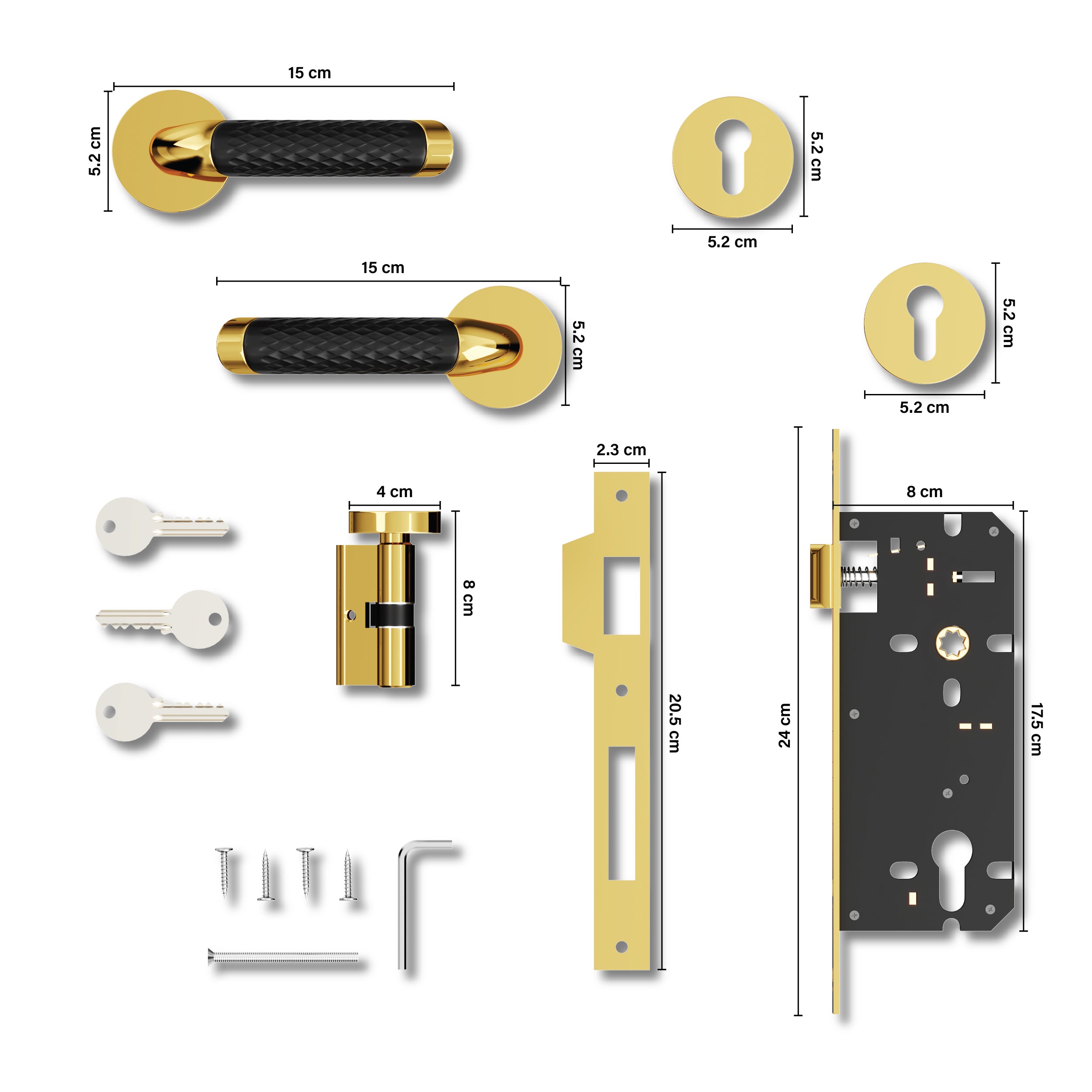 Mortise Door Handles Main Door Lock Handles Set with 3 Keys for Safety of Home | Bedroom, Office, Hotel, Home(Gold)-by GLOXY®