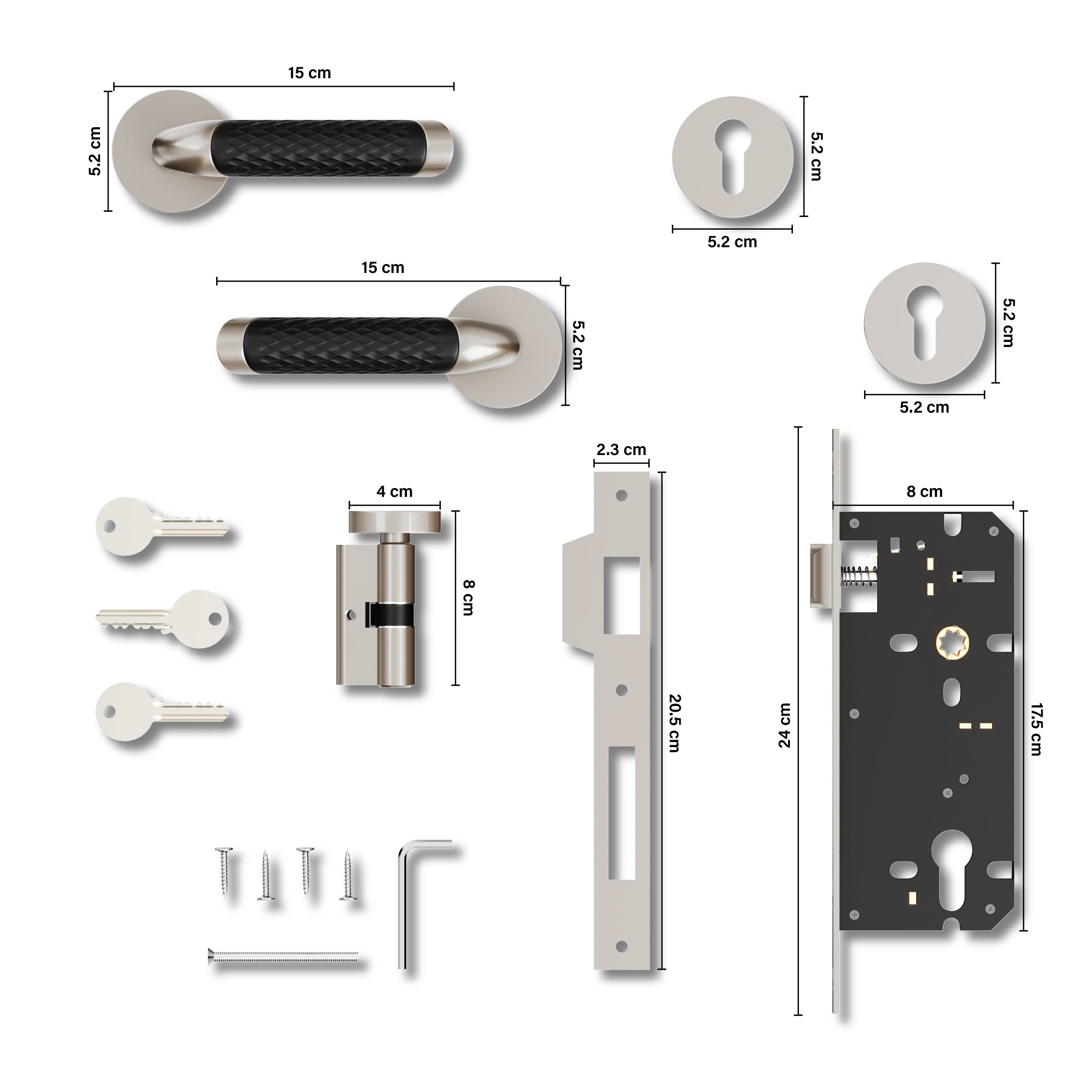 Mortise Door Handles Main Door Lock Handles Set with 3 Keys for Safety of Home | Bedroom, Office, Hotel, Home(Satin Chrome)-by GLOXY®